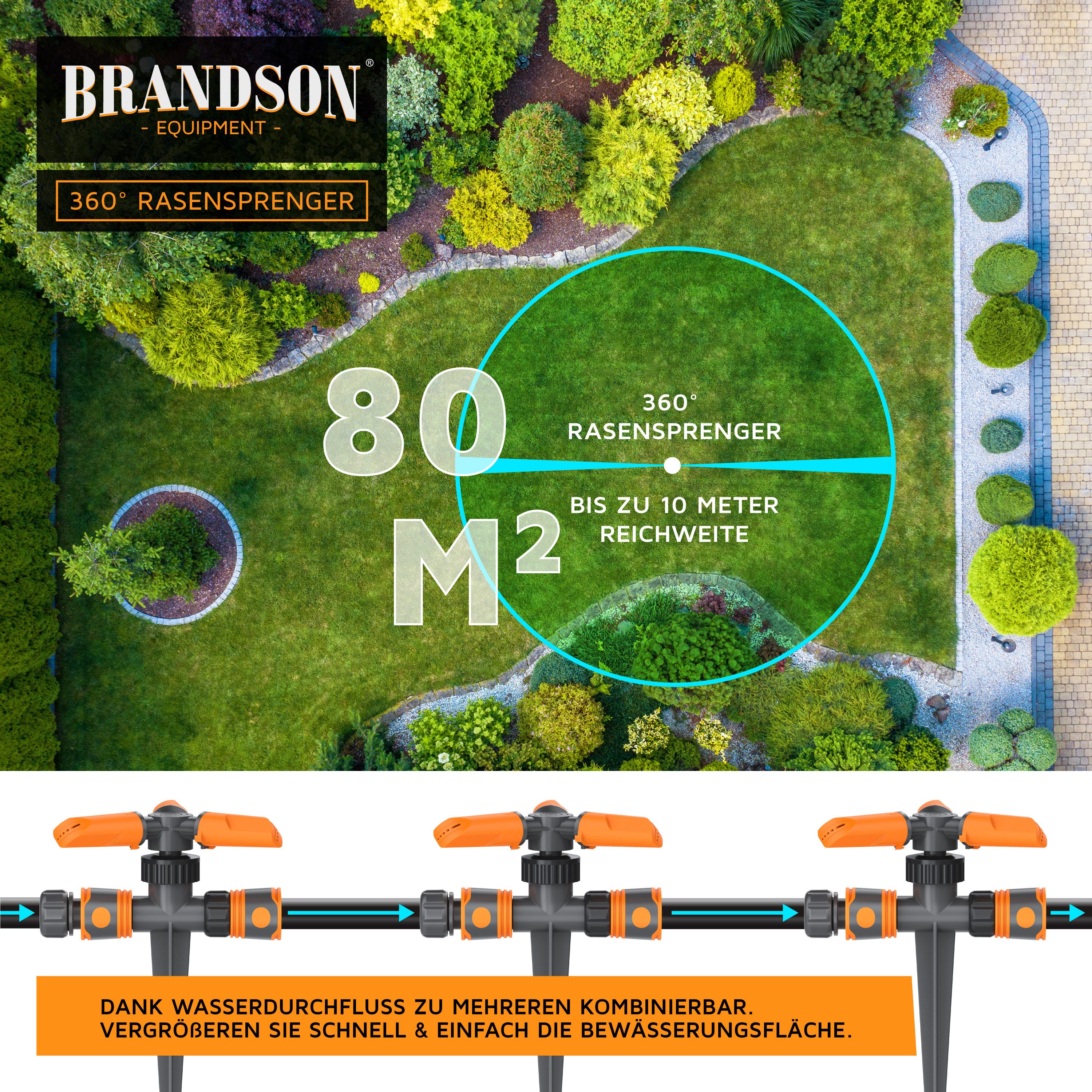 Brandson Kreisregner Garten Sprinkler, 360° Rasensprenger, 3 Arm Rasensnsprikler rotierend, für Flächen bis 80 m², 21 cm lang, (1-St), 15 Strahldüsen, 10 m Reic – Bild 5 von 5