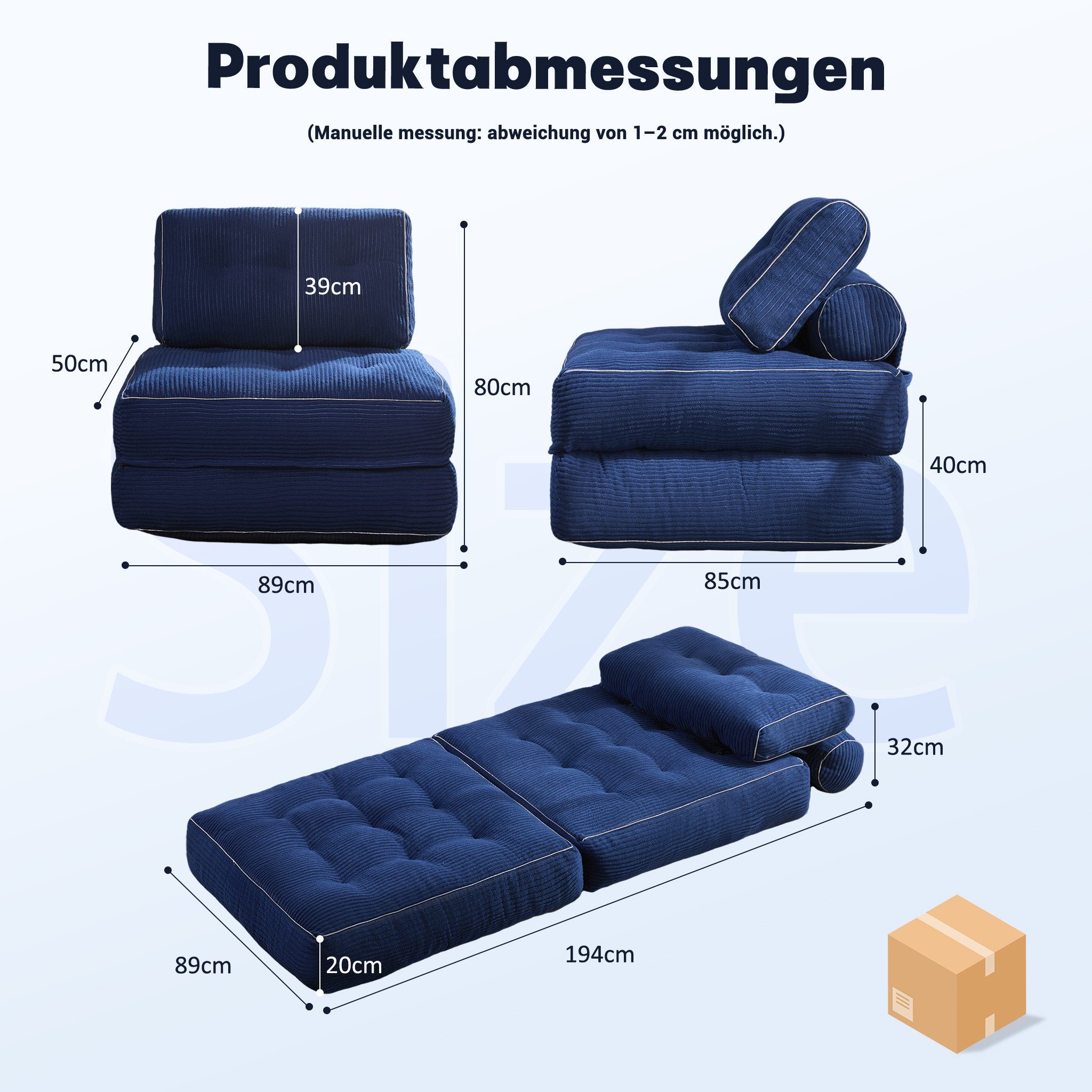 LITBIRD Schlafsofa faltbar, 4-in-1 Multifunktionssofa, Sitzsack-Sofa, Relaxsessel, 1 Teile, Spielsofa & Gästebett für kleine Räume