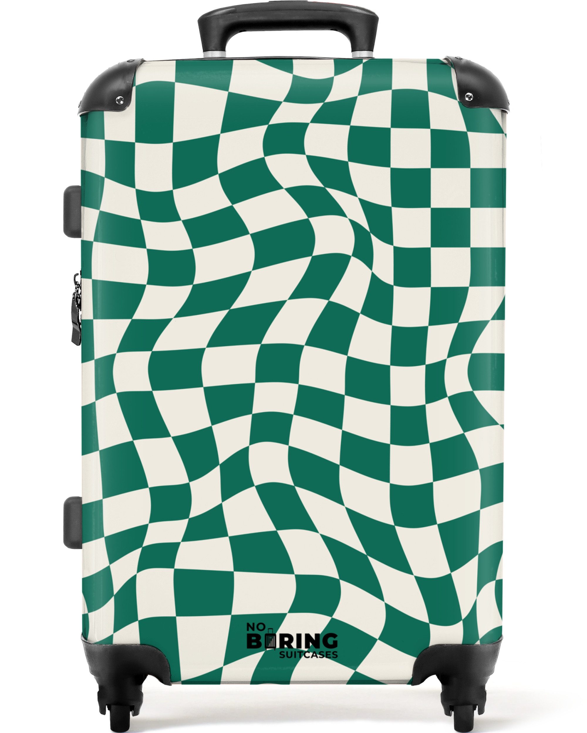 NoBoringSuitcases.com© Hartschalen-Trolley Grün-weißer Karodruck in Wellenf günstig online kaufen