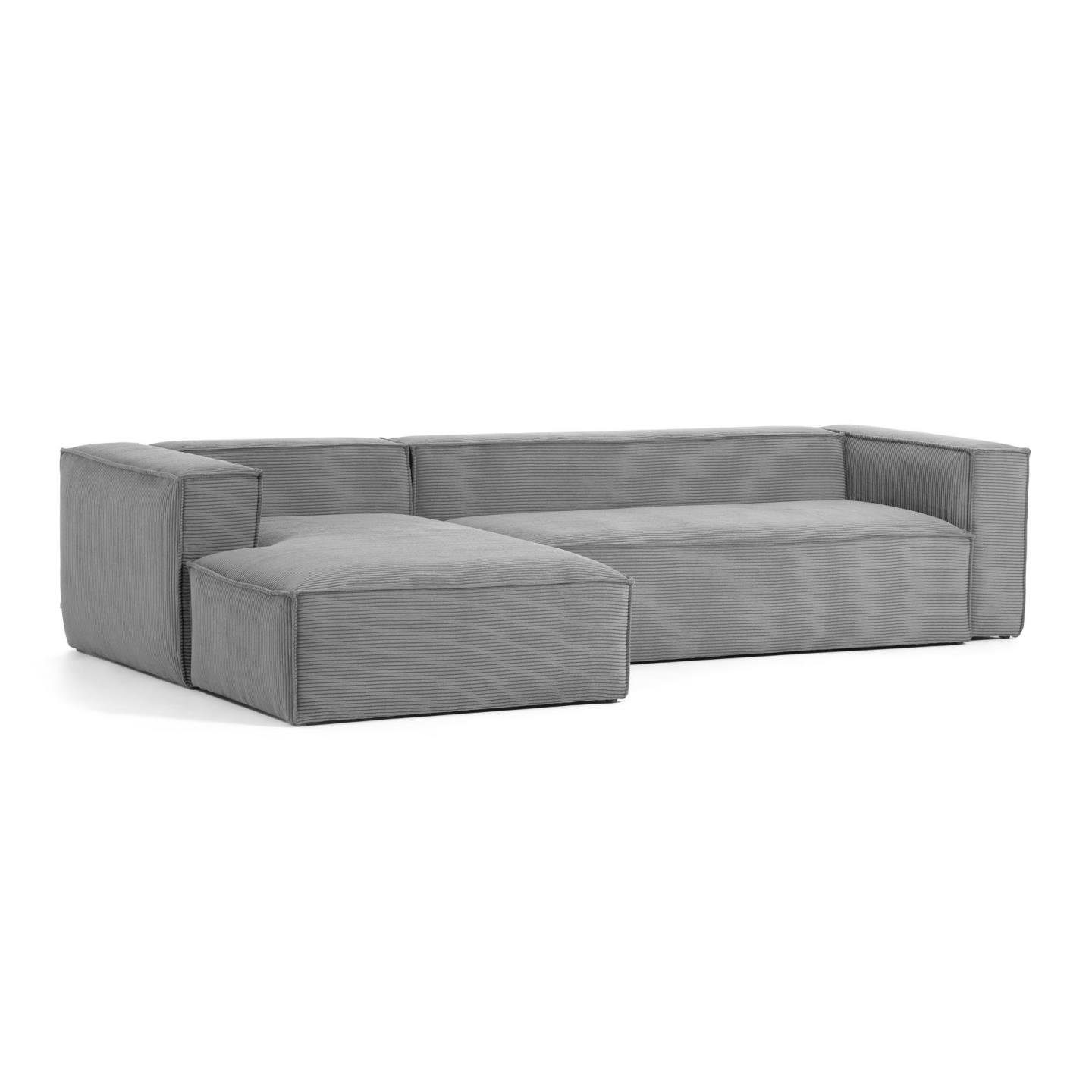 Natur24 Sofa Sofa Blok 3-Sitzer Longchair 330cm Couch mit grau links Kord