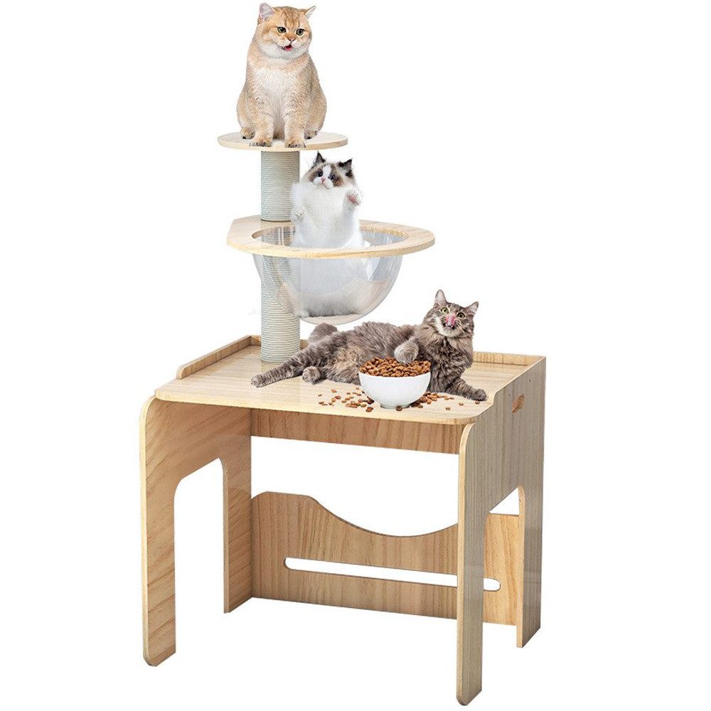 Rhein Beleuchtung Tier-Aktivitätsspiel Katzen-Klettergerüst-Set mit transparentem Katzenklo und Kratzbaum, 76x51.5x110cm, Platzsparend mit Kratzsäule, schützt andere Möbel vor Katzen