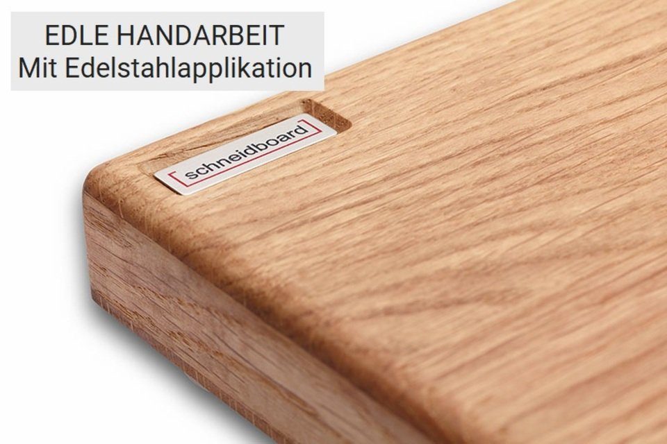 Massivholz Halter, Schneidebrett Extrem und Stabil Langlebig Designschneidebrett Eiche, 45x29x3,8, inkl. Schneidboard