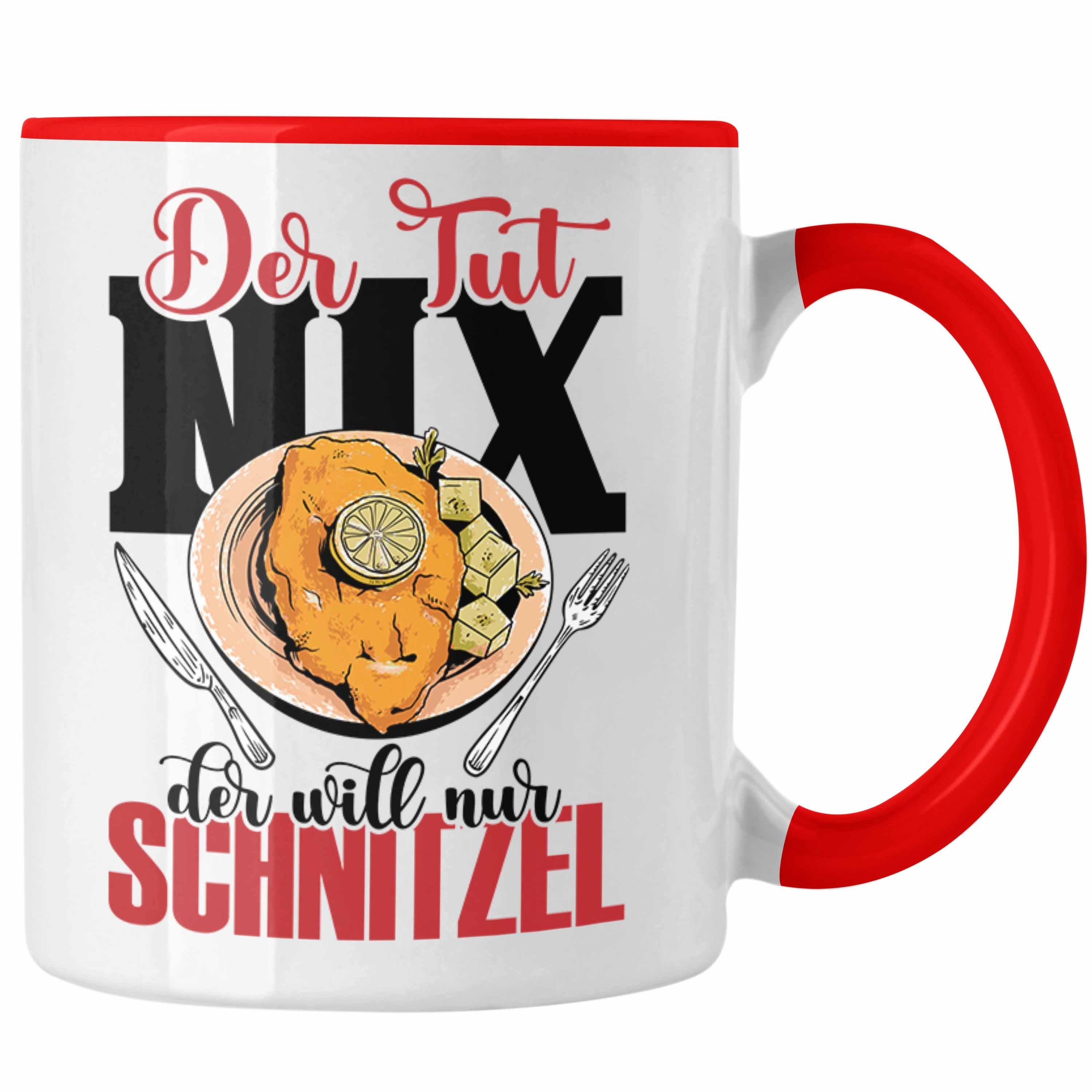 Trendation Tasse Schnitzel Tasse "Der tut nix, der will nur Schnitzel" Geschenkidee für Rot
