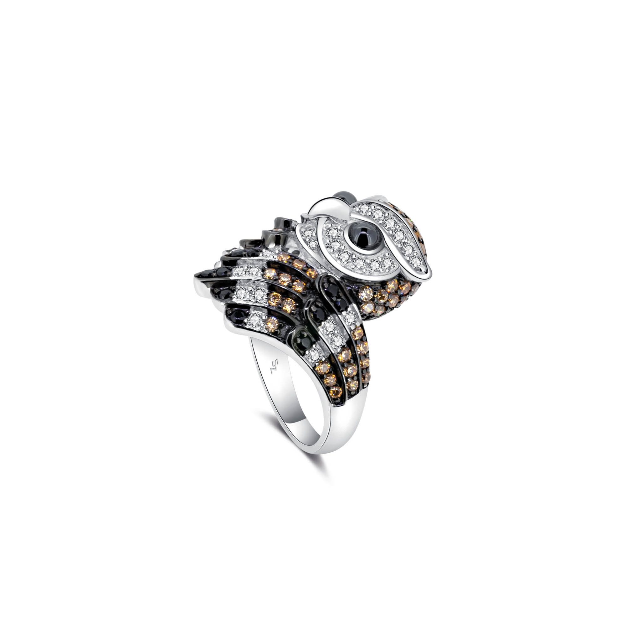 Seinerzeit FLORA & FAUNA Silberring Alex Eulen Ring (1-tlg), Material: 925 Sterling Silber, rhodiniert, geschwärzt