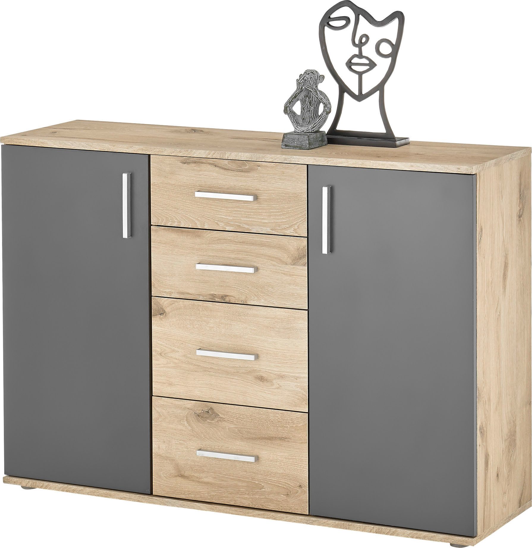 HBZ Kommode BC-Drift-2, Sideboard Stellmaß 120x84x35 cm (1 St), Sideboard mit 2 Türen, 4 Schubkästen, 2 Einlegeböden