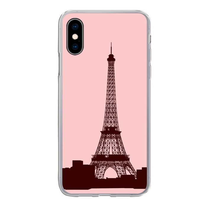 MuchoWow Handyhülle Eine Illustration des Eiffelturms in Rosa Handyhülle Apple iPhone X/10 Smartphone-Bumper Print Handy