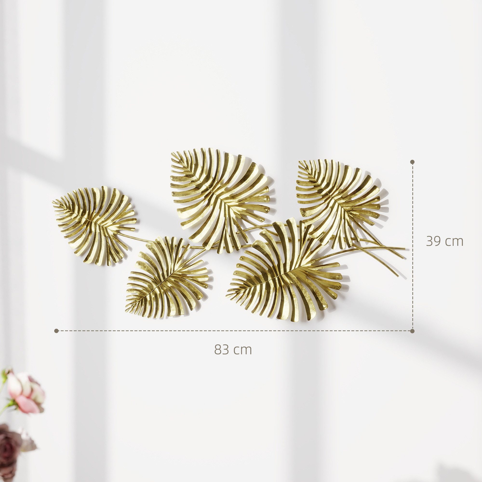 HOMCOM Wandbild Wanddeko Metallbild Wandskulptur mit handaufgetragener Folie, Monstera-Blätter (Wandskulptur, 1 St), für Schlafzimmer