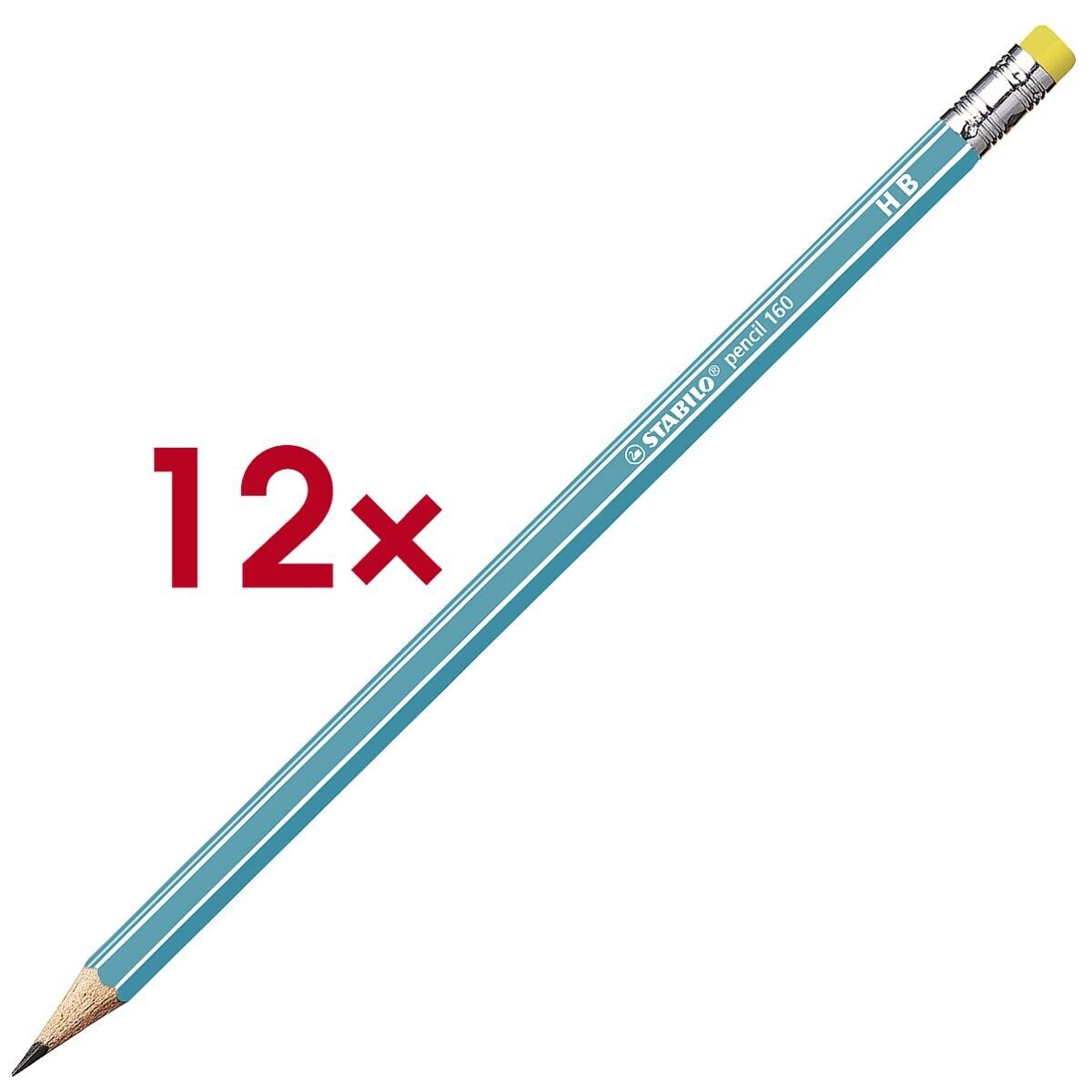 STABILO Bleistift pencil 160, (12-tlg), HB (mittelweich), mit Radiergummi, Sechskant
