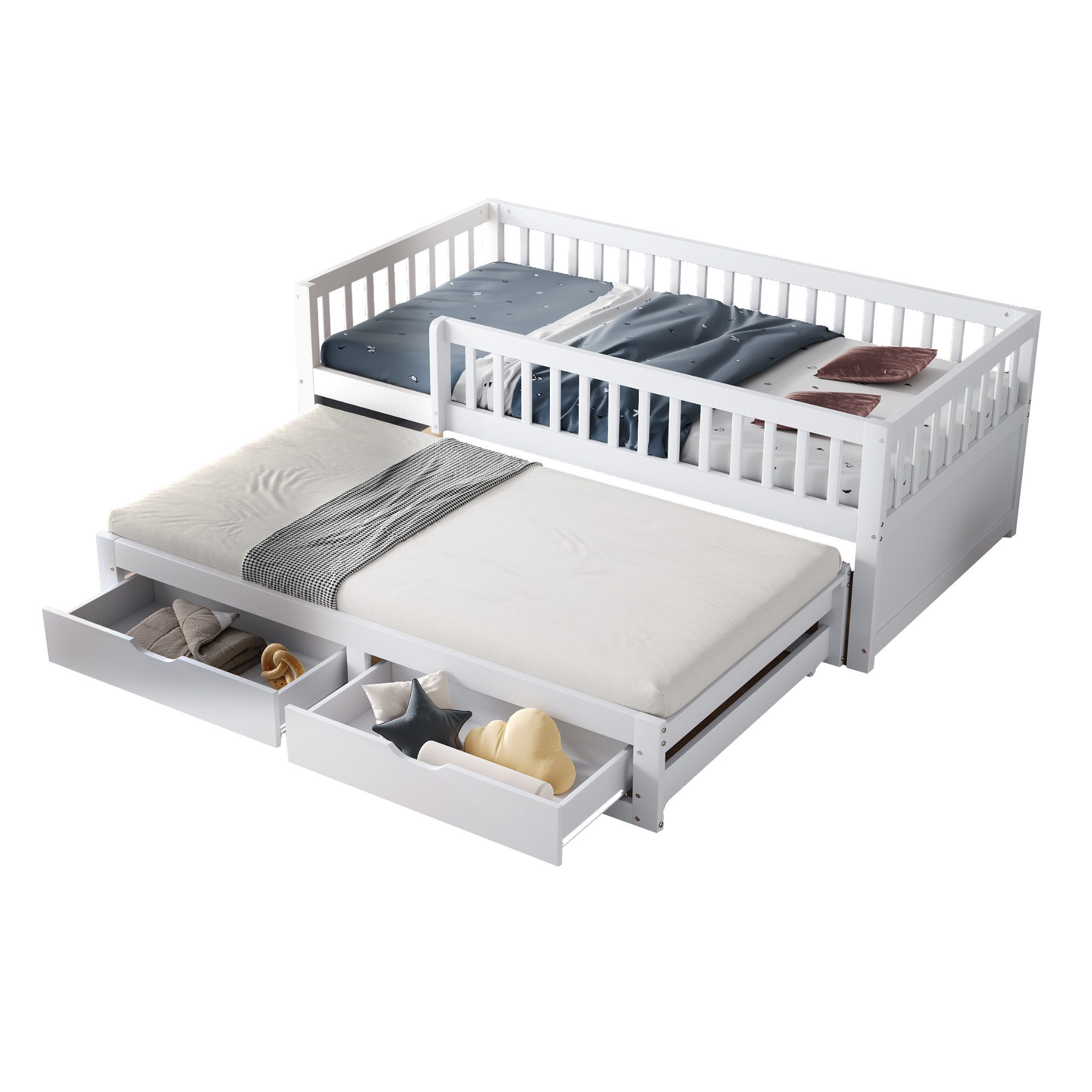Kinderbett mit Ausziehbett & 2 Schubladen