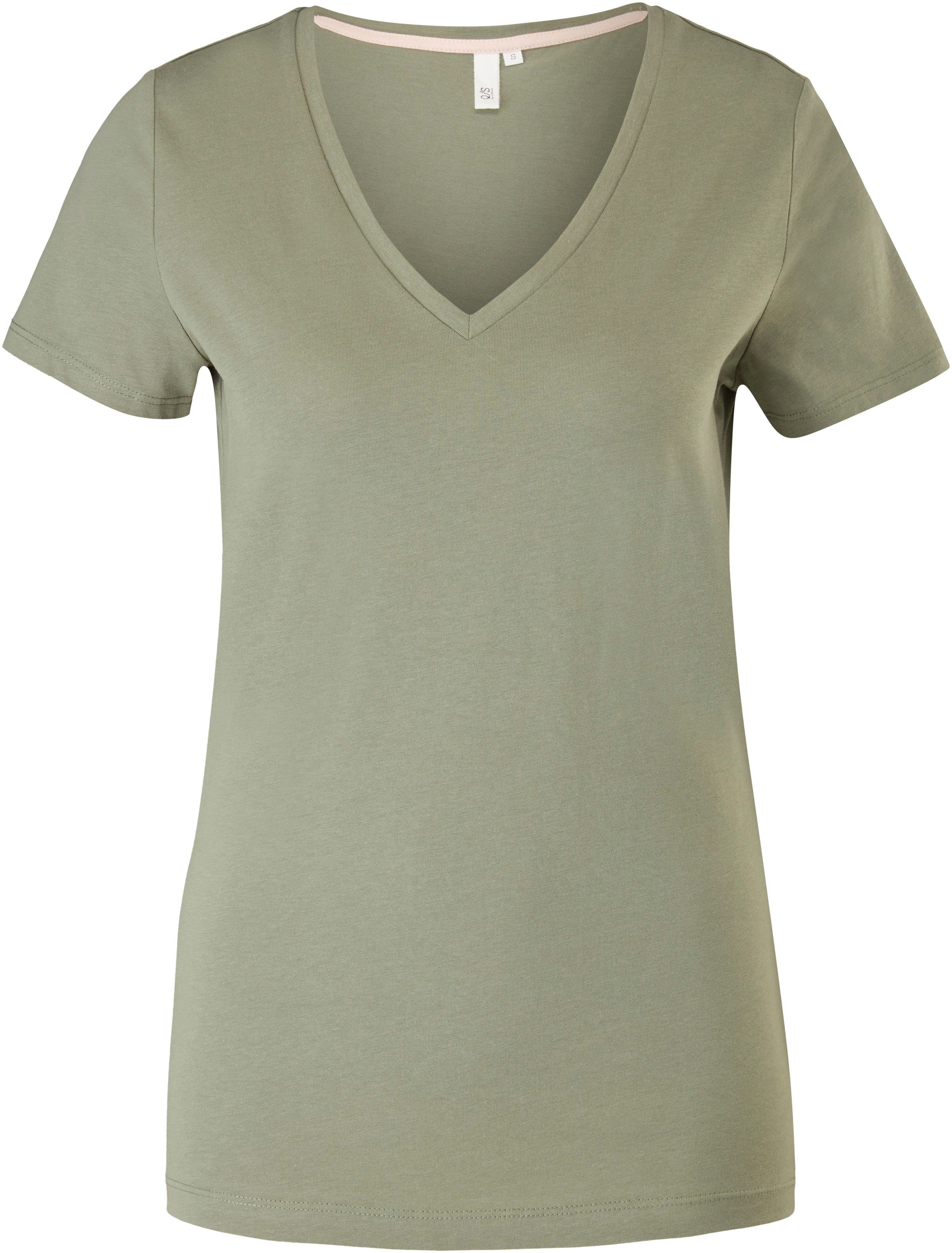 QS T-Shirt mit tannengrün V-Ausschnitt trendy