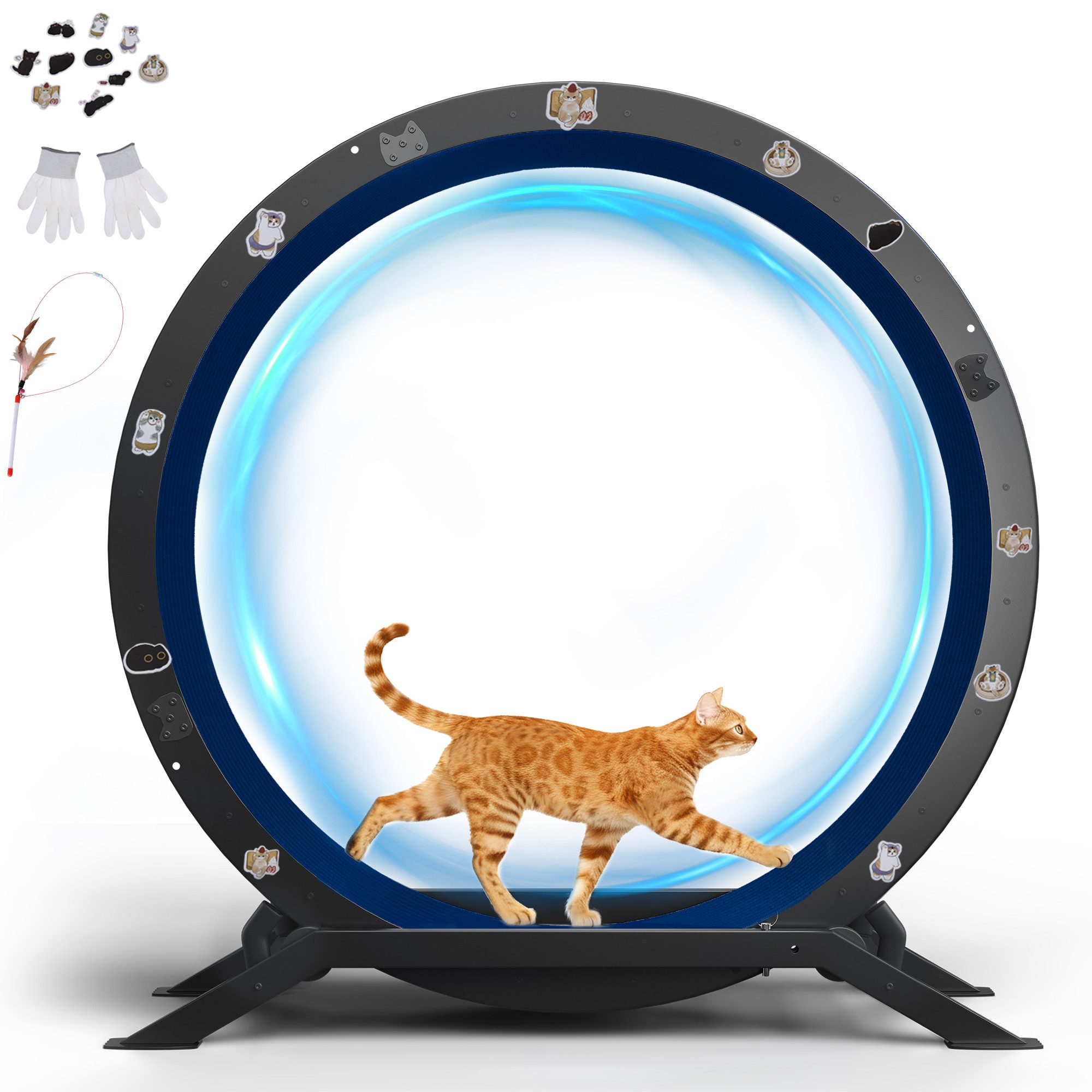 COMHOMA Tier-Intelligenzspielzeug Katzenlaufrad, laufrad Katze, Extra großer 100 cm ultraleises Laufrad, mit Abnehmbarer Teppich und Spielzeug