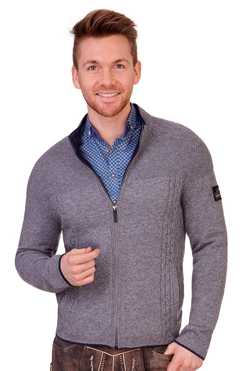 Spieth & Wensky Trachtenstrickjacke Strickjacke Herren - ROGAN - dunkelblau, hellgrau, mittelgrau