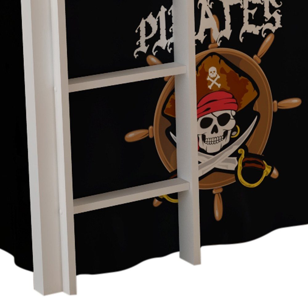 cm massiv Pirates weiß Lomadox in Kiefer Hochbett 210/114/218 PINOO-12 lackiert