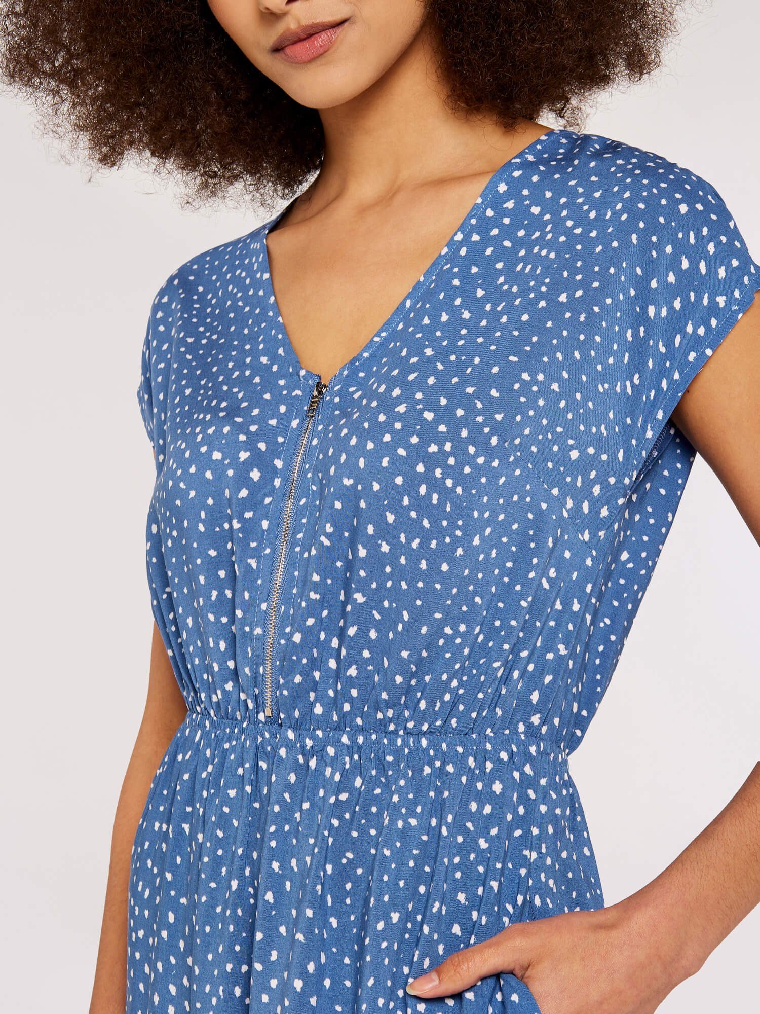 Apricot Druckkleid mit Pinselpunkten, tailliert günstig online kaufen