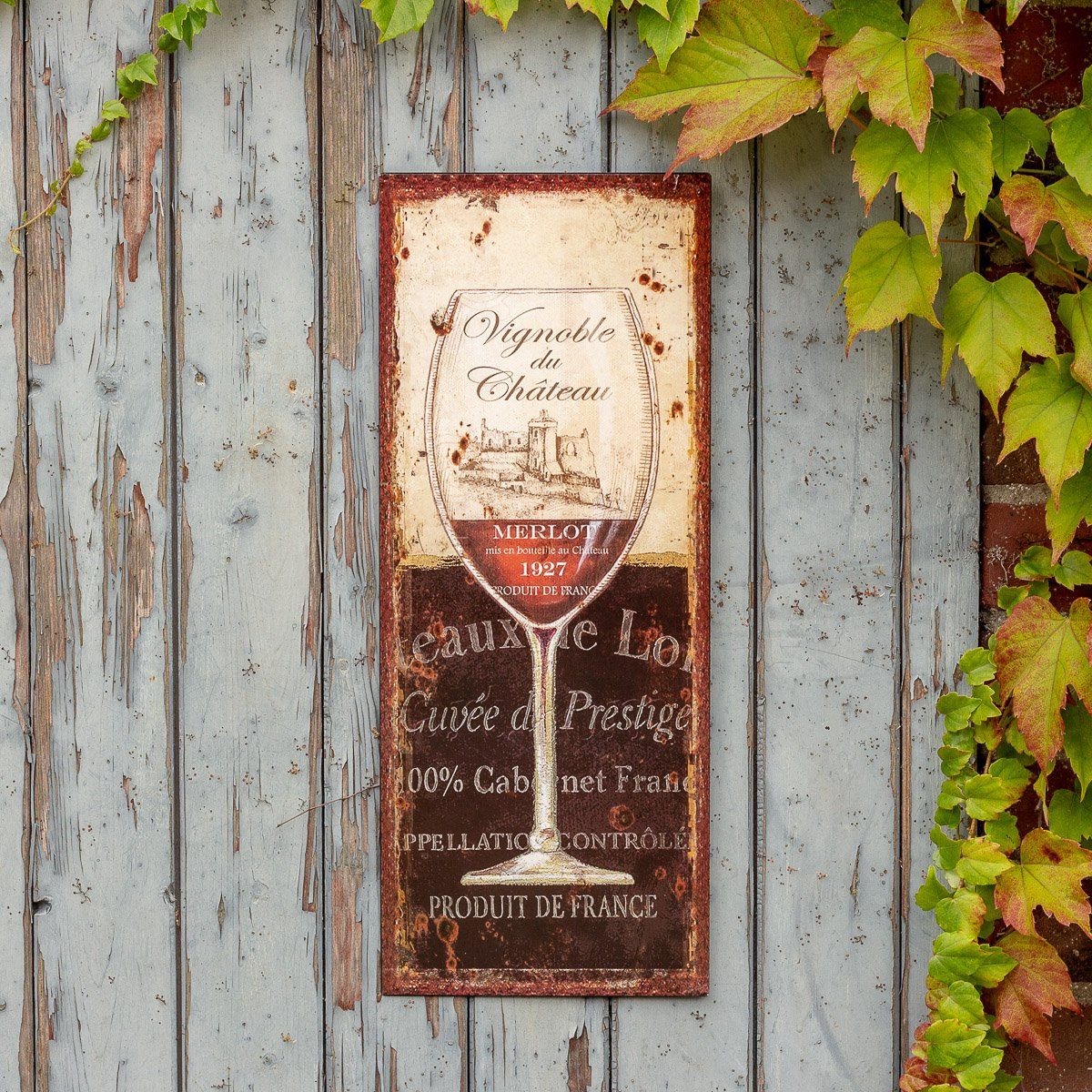 Antikas Wanddekoobjekt Blechschild mit Weinglas - Dekoration für Gastronomie, Weinlokal