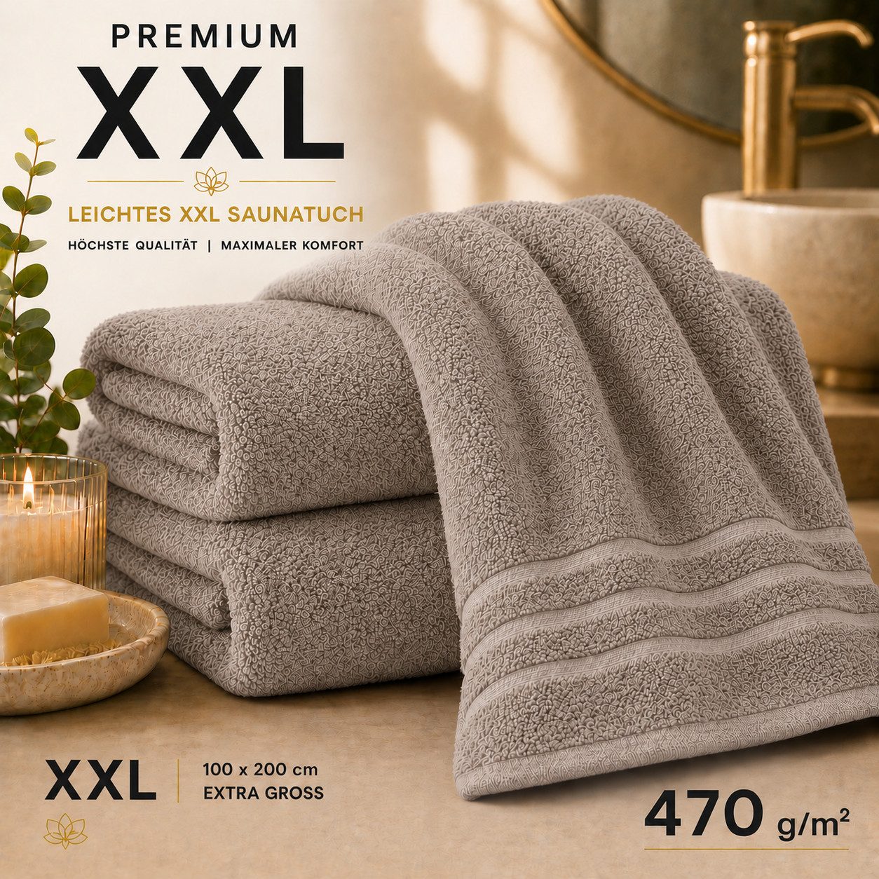 Komfortec Saunatuch 100x200 Extra Große XXL Premium Saunatuch, Unifarben (1-St), extra Große XXL, Schnelltrocknend, Frottee, Weich, Baumwolle – Bild 2 von 5