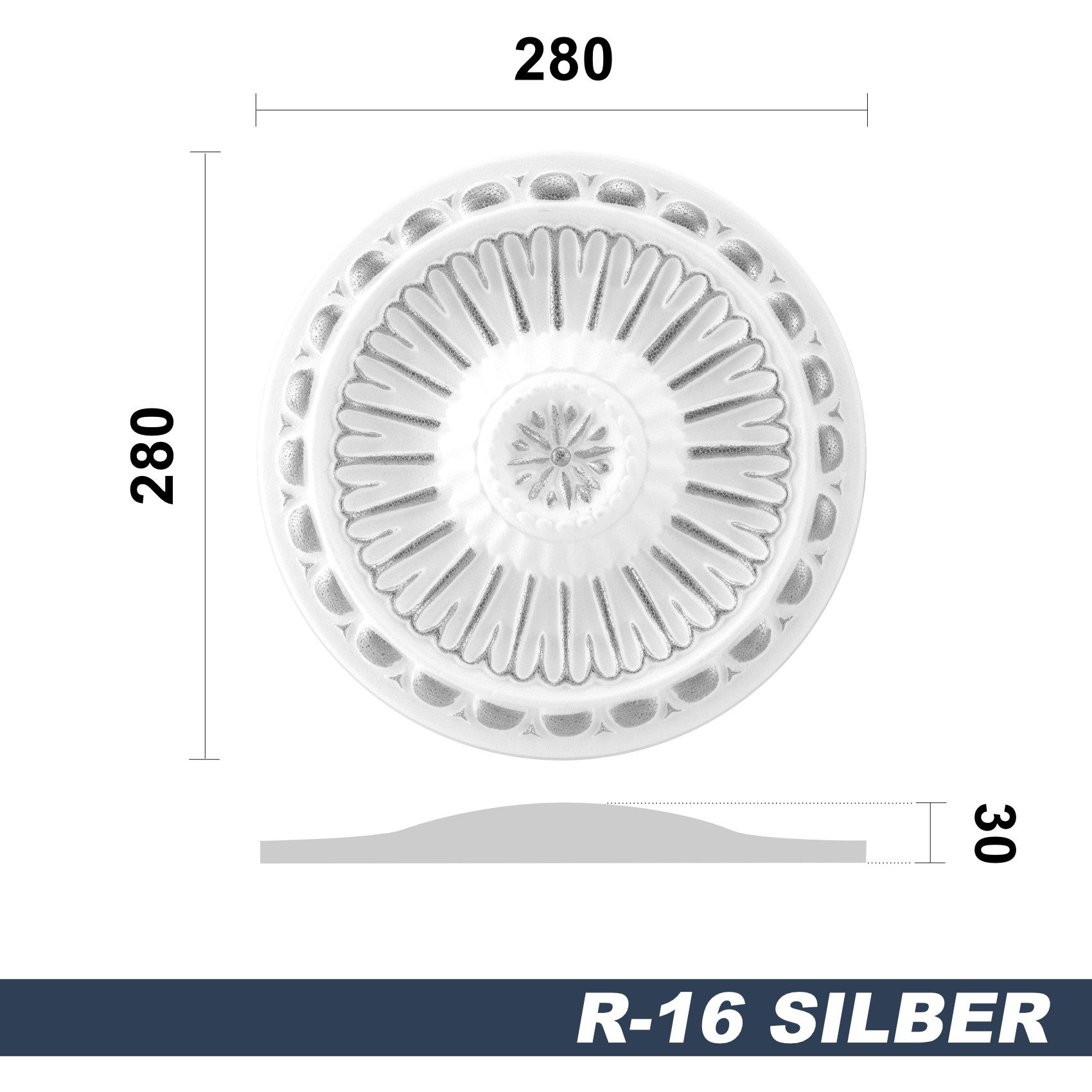 marbet design Wanddekoobjekt R-16 Silber (Stuckrosette silber aus EPS Styropor, Zierelement, Stuck Innendekoration Dekor rund)