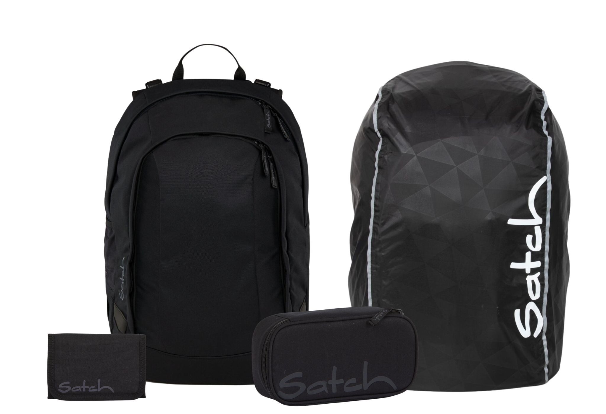 Satch Schulranzen Schulrucksack-Set AIR Blackjack 4-teilig (4-teilig), Schulranzen, ergonomisch, Laptop-Fach, Your-Size-System