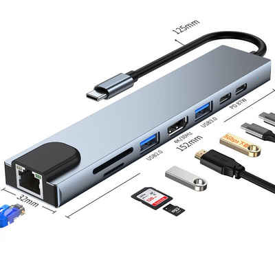 Diida Laptop-Dockingstation Dockingstation,8-in-1 Adapter mit 4K-HDMI,100W PD,USB C Port