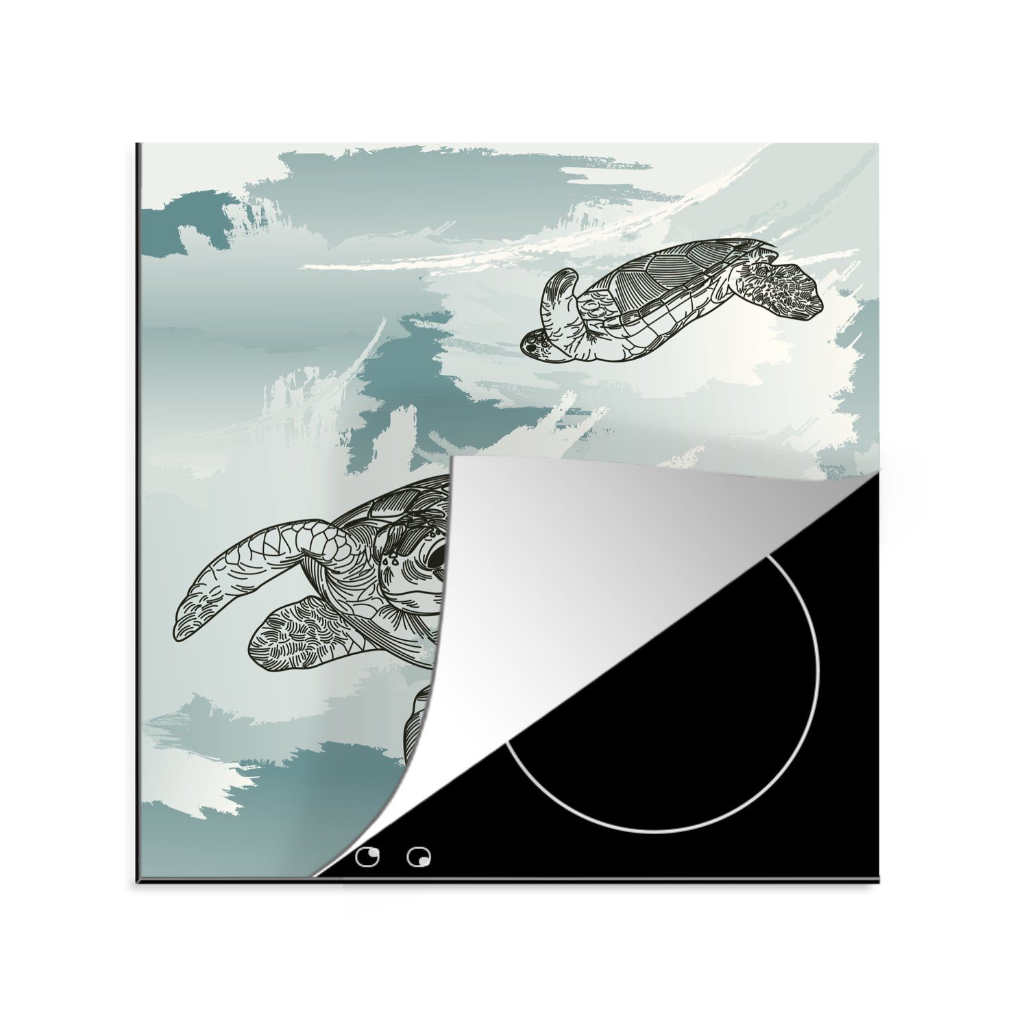 MuchoWow Herdblende-/Abdeckplatte Zwei Schildkröten im Wasser, Vinyl, (1 tlg), 78x78 cm, Ceranfeldabdeckung, Arbeitsplatte für küche