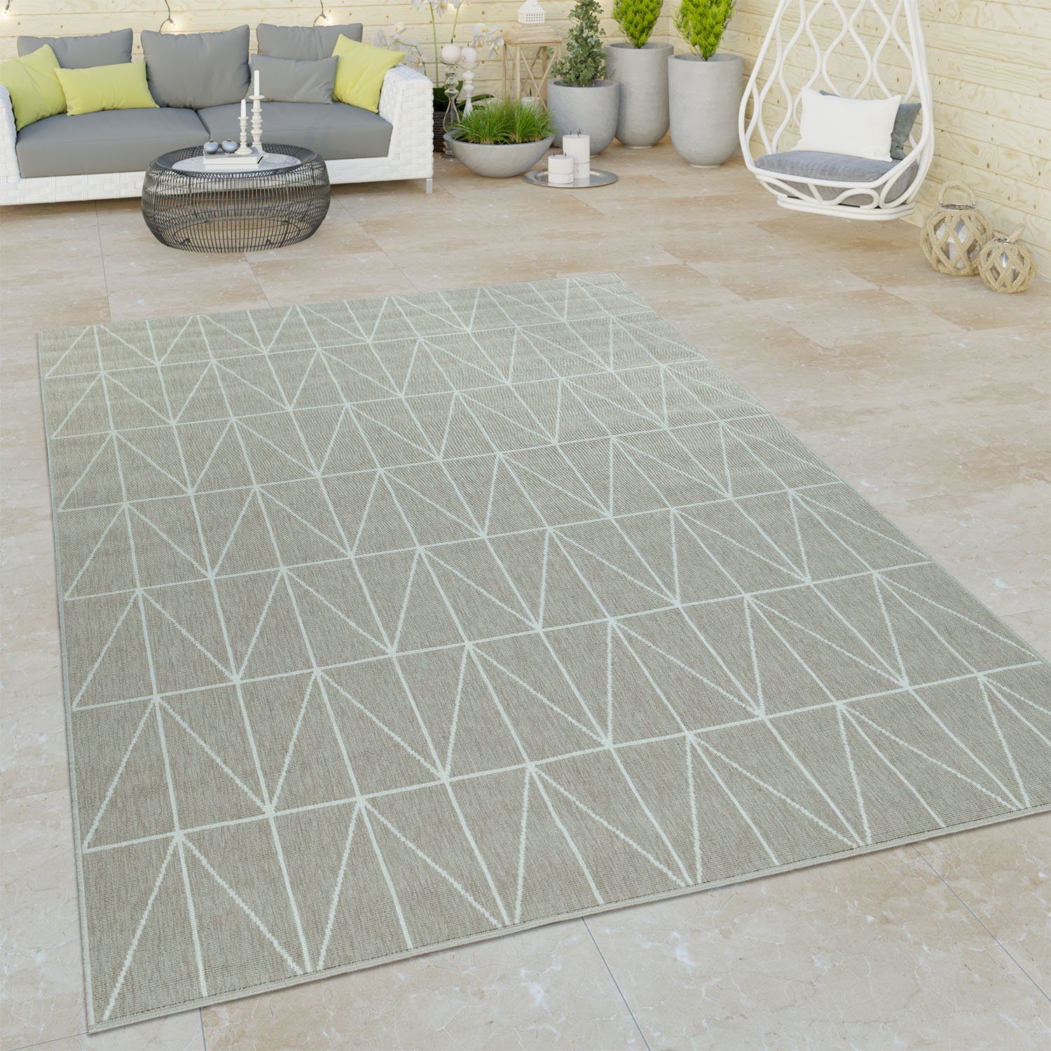 Teppich Brugge 4 In- mm, Home, 224, Outdoor und rechteckig, geeignet gemetrisches Höhe: Paco modernes Flachgewebe, beige Muster