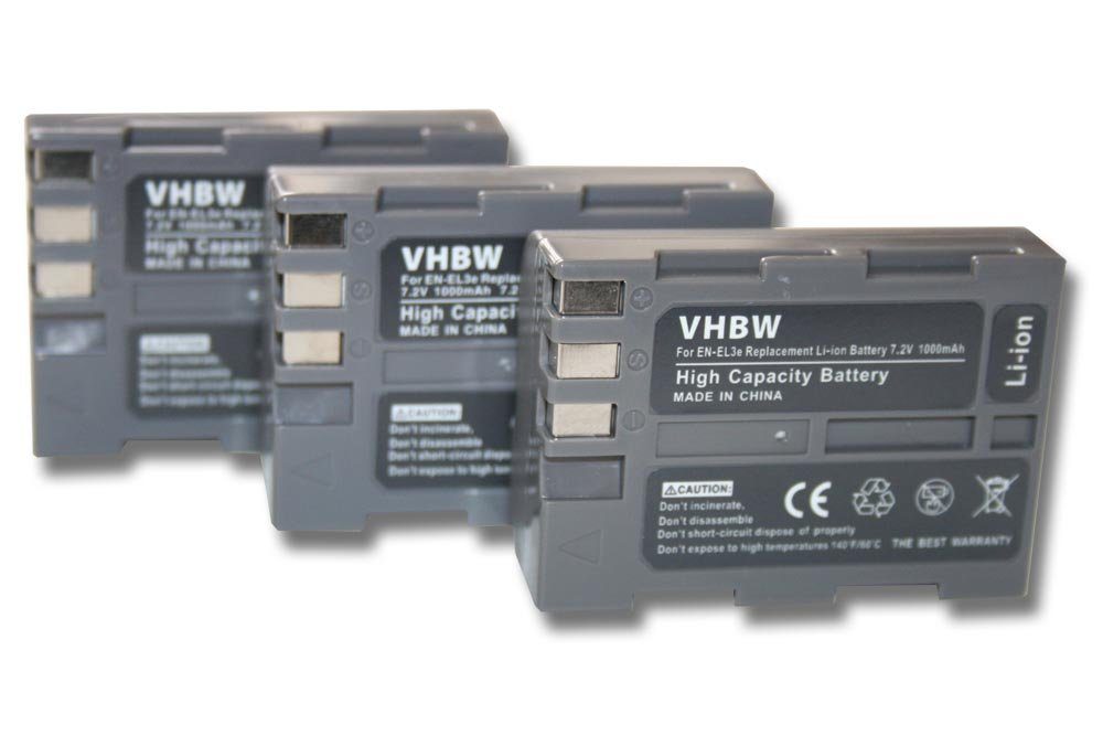 vhbw passend für Nikon D50, Kamera-Akku D80, mAh D70s, D300, D100, D300s, 1000 D90, D200, D70