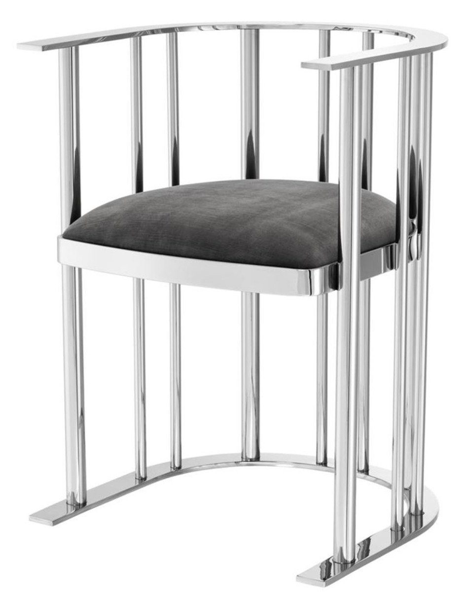 Casa Padrino Armlehnstuhl Designer Stuhl mit Armlehnen Silber / Dunkelgrau 54,5 x 53 x H. 68 cm - Designermöbel
