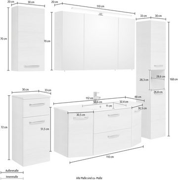 Saphir Badmöbel-Set Quickset 936 5-teilig, Mineralmarmor-Waschtisch mit LED-Spiegelschrank, (Set, 5-St), Badezimmer Set inkl. Türdämpfer, 9 Türen, 1 Klappe, 1 Schublade