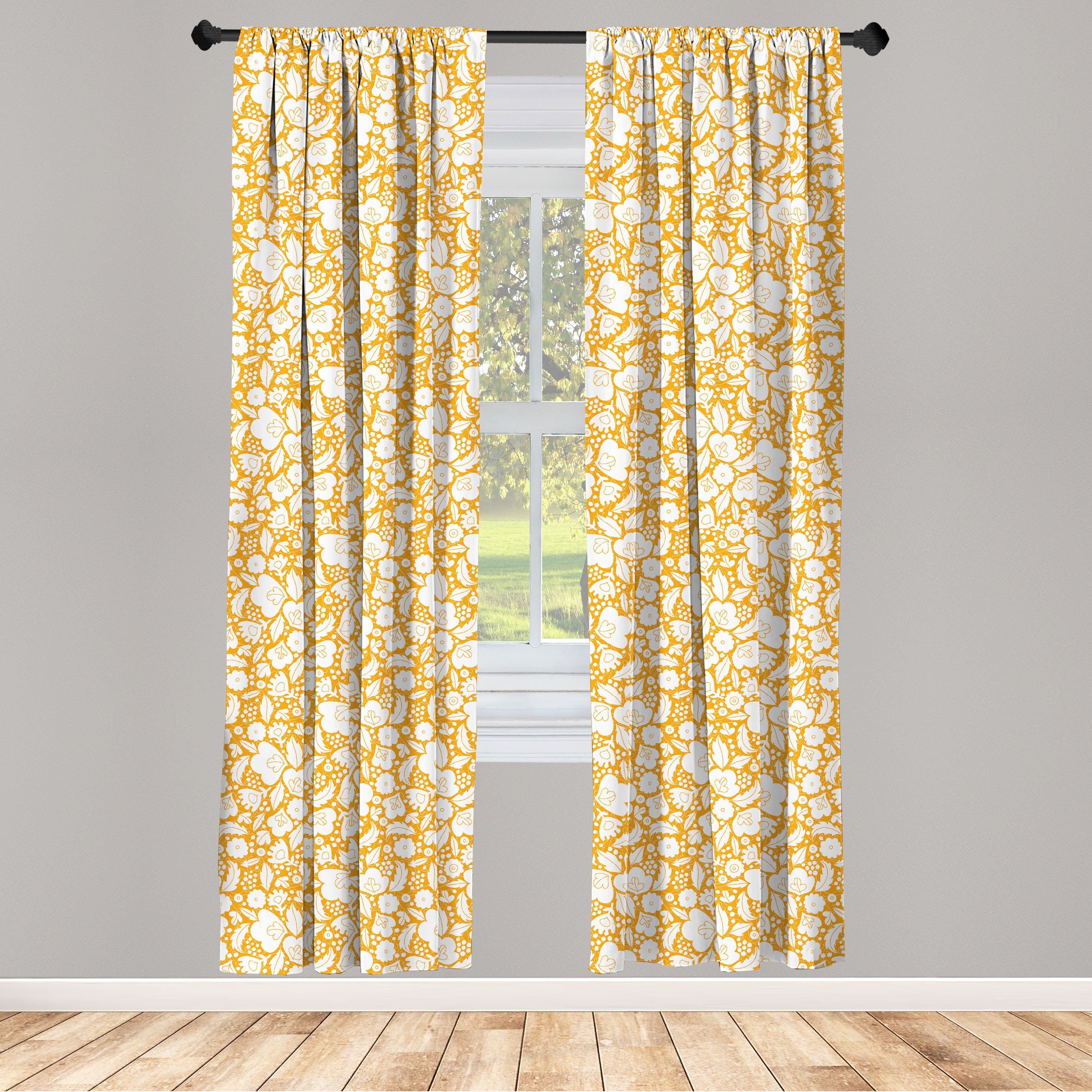Gardine Vorhang für Wohnzimmer Schlafzimmer Dekor, Abakuhaus, Microfaser, Botanisch Blumen Beeren Wiederholung