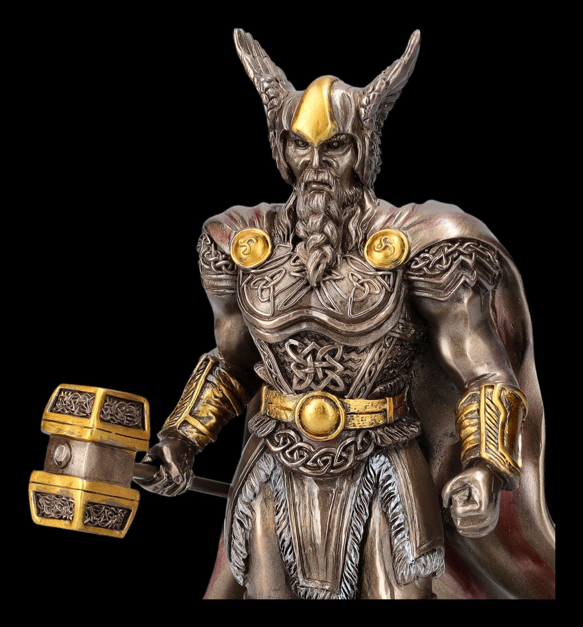 Figuren Shop GmbH Dekofigur Thor mit Flügel-Helm Deko Figur Gott Dekofigur und nordischer - Hammer