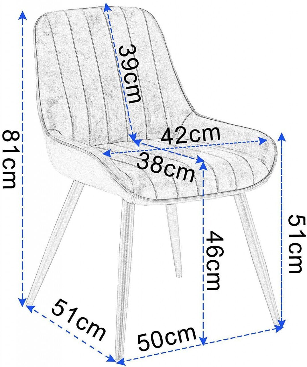 EUGAD Esszimmerstuhl (2 St), Retro, Sitzfläche PU Kunstleder mit Metallbeine