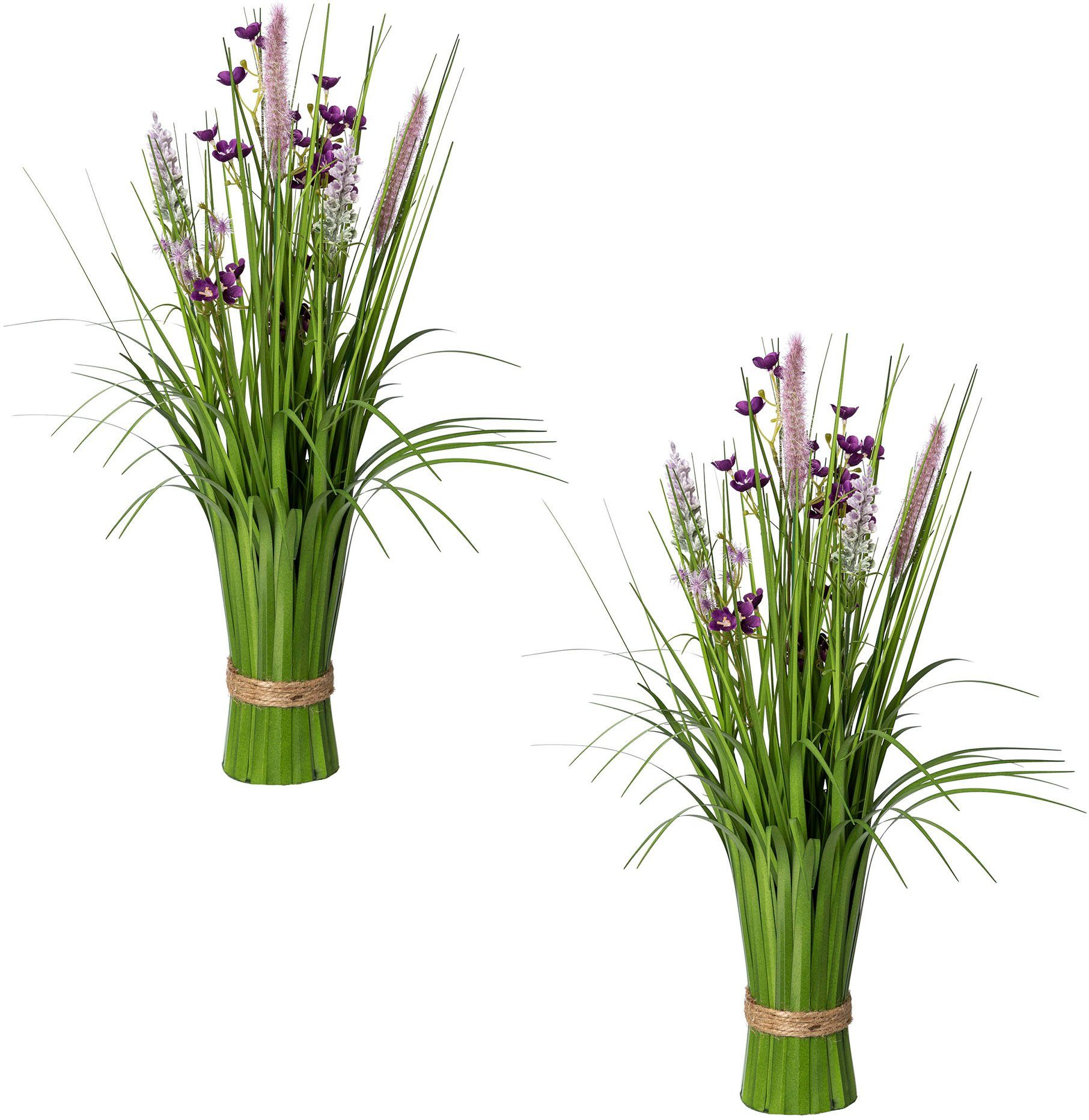 Creativ 48 green, mit lila Kunstgras cm Höhe Blüten, Stehgras-Busch