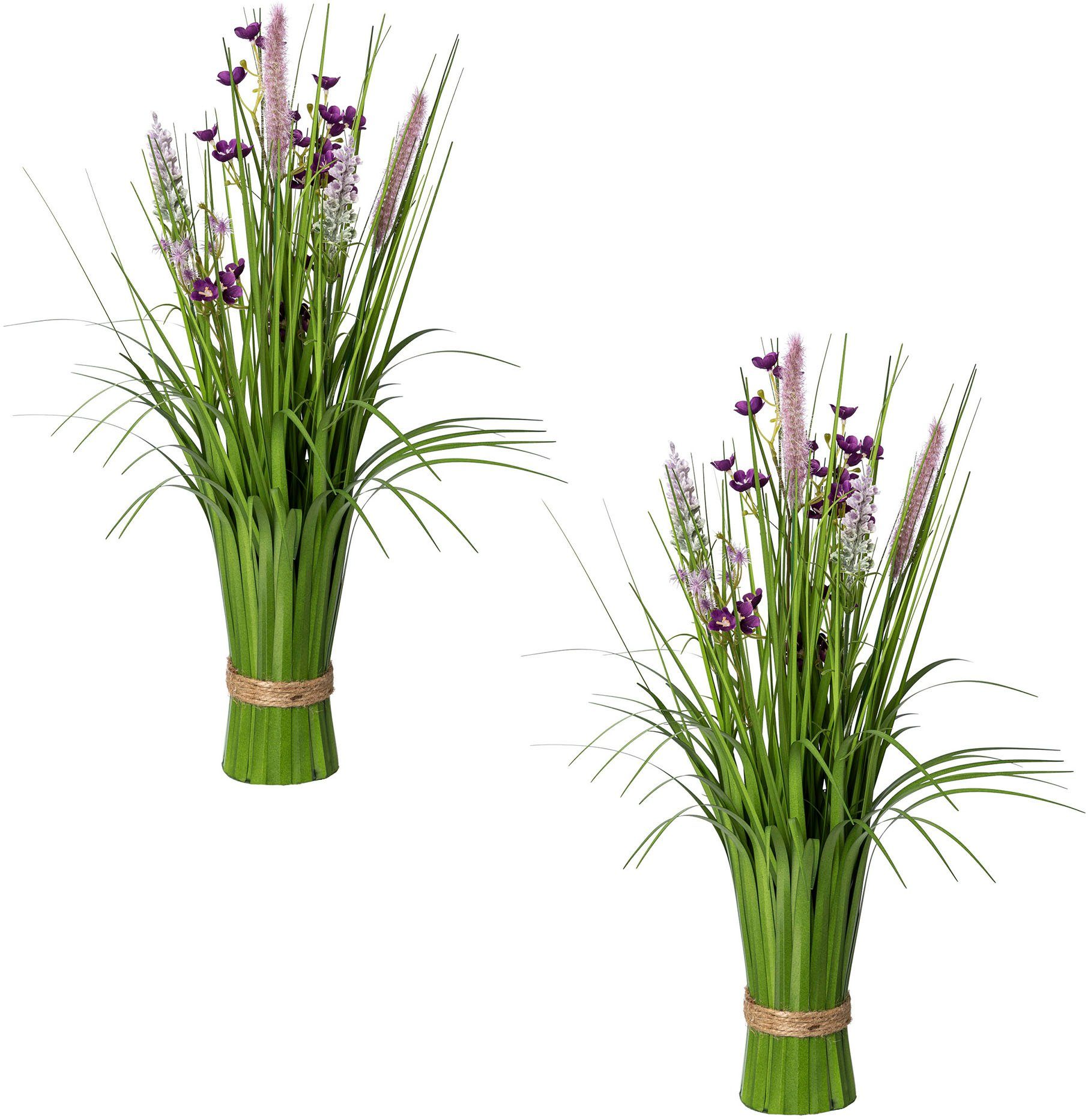 Kunstgras Stehgras-Busch mit Blüten, Creativ green, Höhe 48 cm