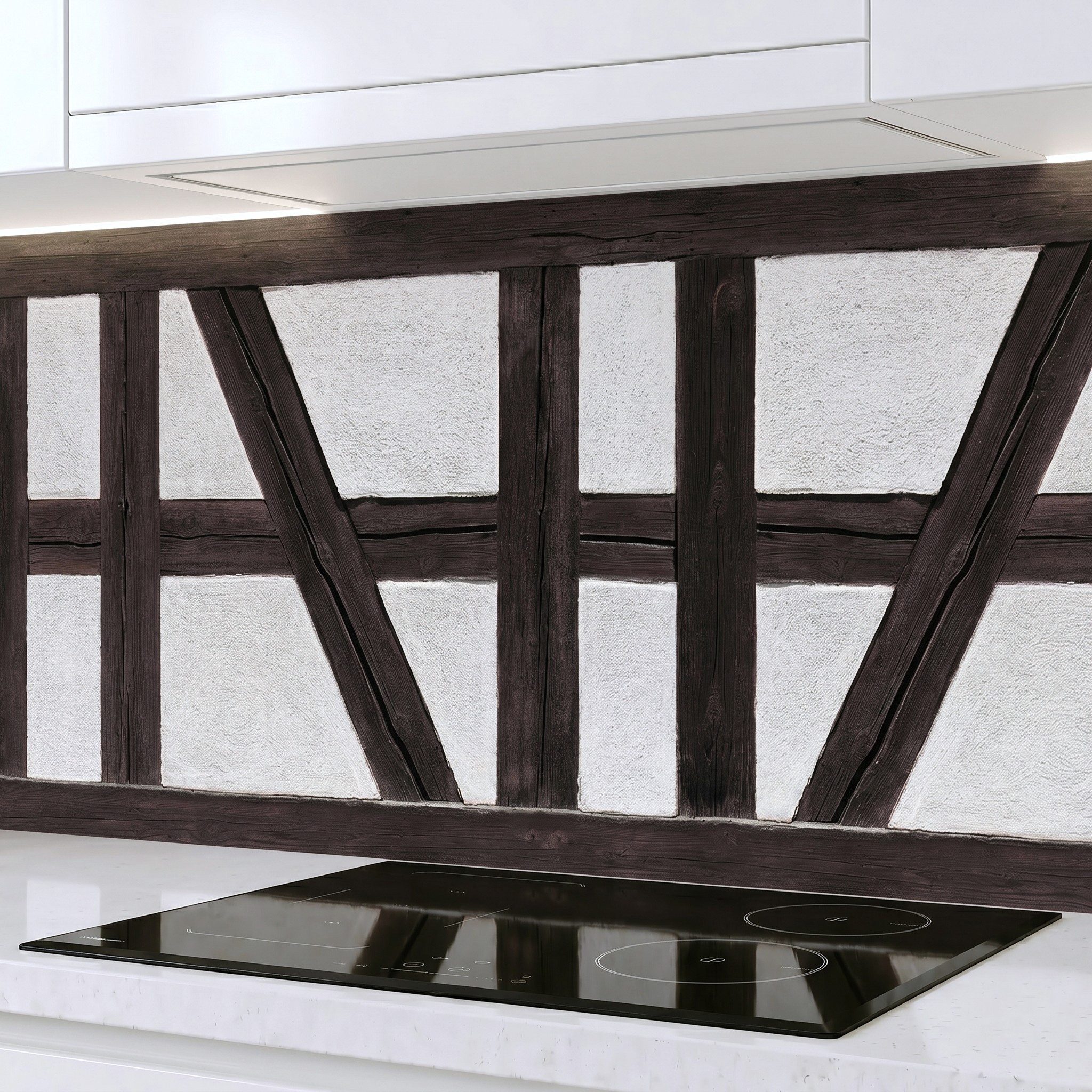 Rodnik Küchenrückwand Spritzschutz Fachwerkwand matt, monolithische ABS-Platte mit Direktdruck, formstabil und langlebig