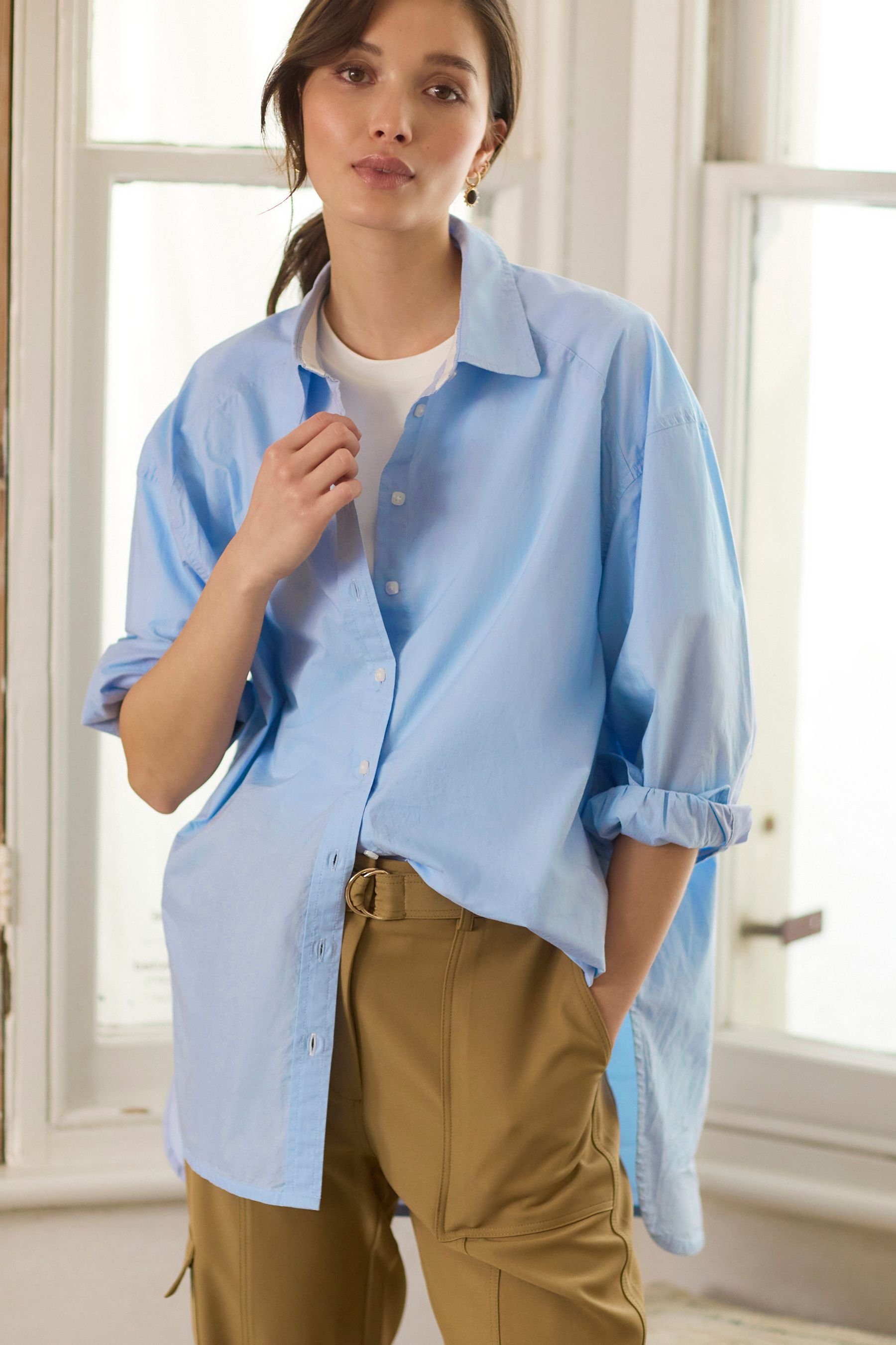 und Oversized-Langarmhemd für ganze Baumwolle Familie die Next Langarmbluse Accessoires (1-tlg), Mode aus