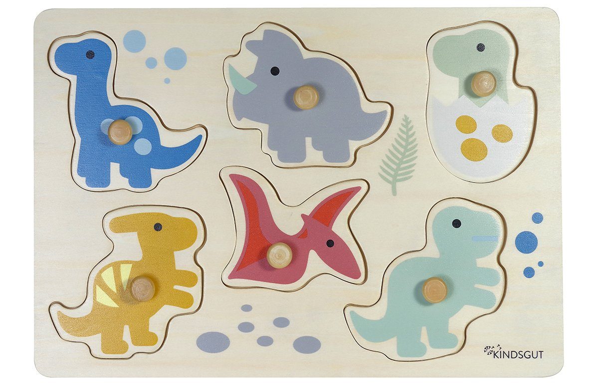 KINDSGUT Steckpuzzle, Puzzleteile, aus Holz, Puzzle für Klein-Kinder, Dinos