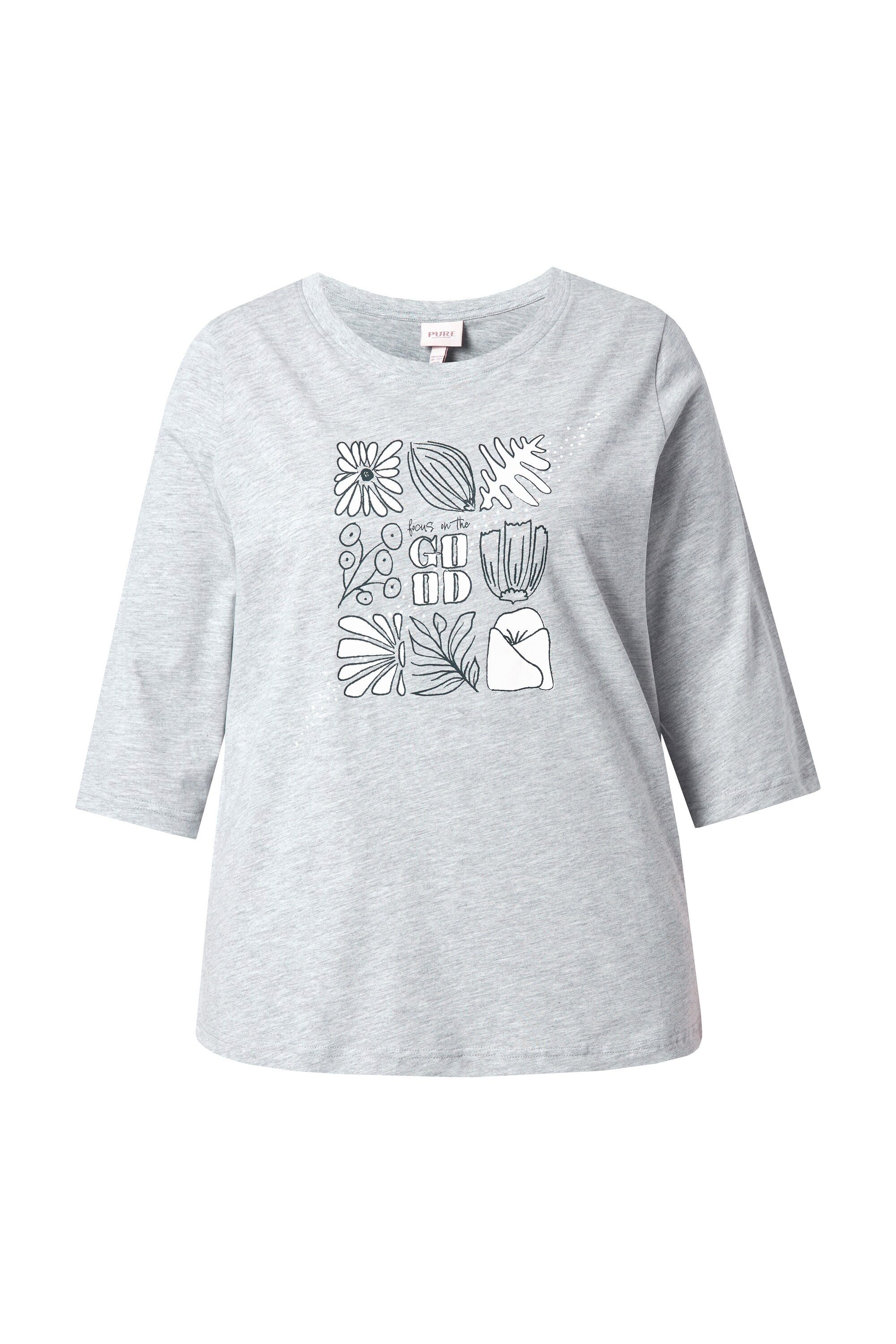 Ulla Popken T-Shirt Shirt Blätter Rundhals 3/4-Arm Biobaumwolle