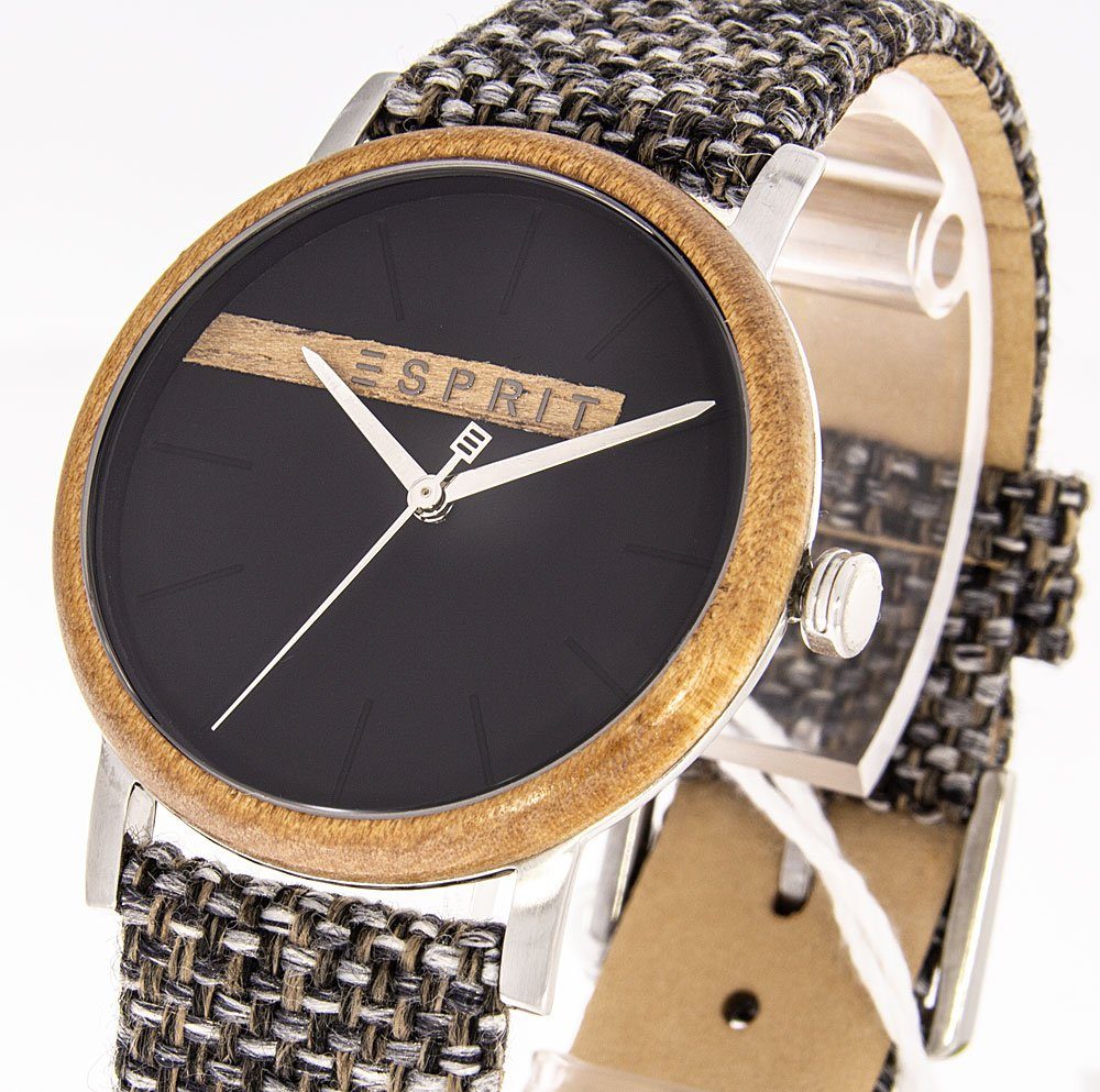 Esprit Quarzuhr ESPRIT Herrenuhr Plywood Black Grey Canvas - G ES1G030L0045