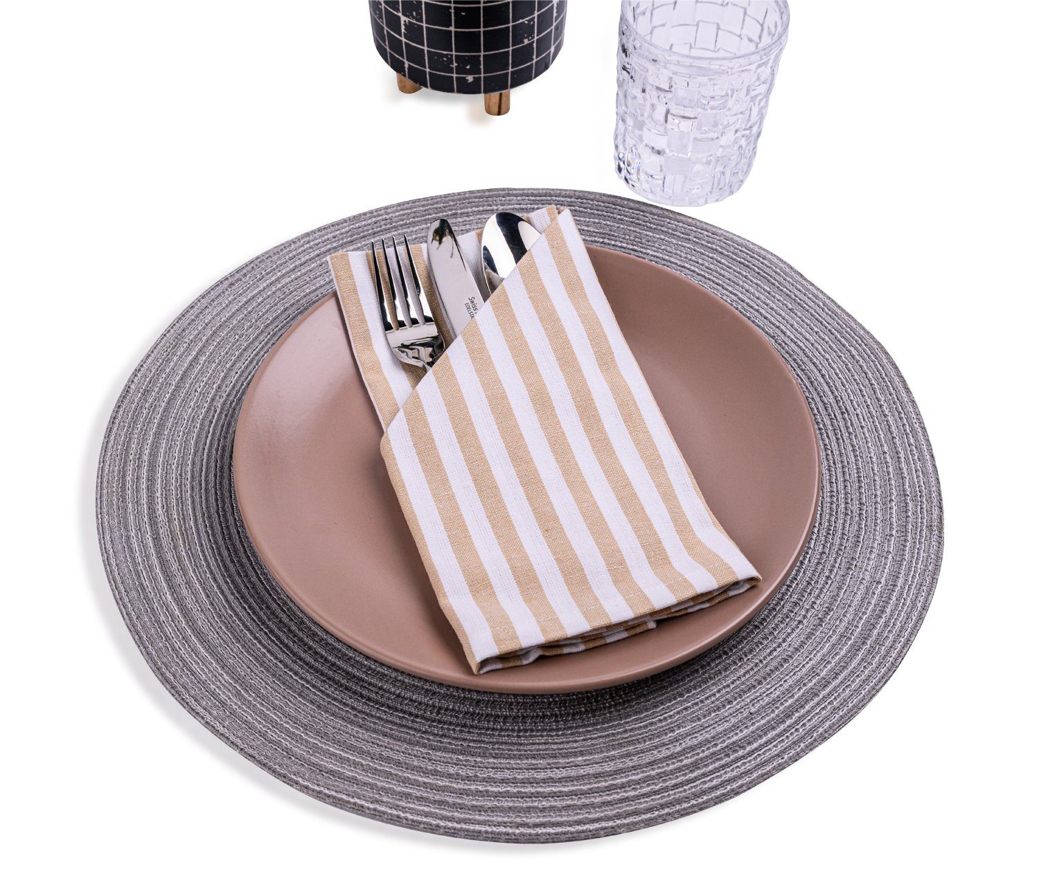 Mon Bijou Stoffserviette Baumwollservietten Servietten 100% Baumwolle Stoff waschbar nachhaltig, (Tischservietten im Landhausstil Set 45 x 45cm, 36 St., Tischdeko Hochzeit, Weihnachten, Geburtstag, Familienfeier, Ostern), Klassisches Streifendesign Stoffservietten für den Festtag Tisch