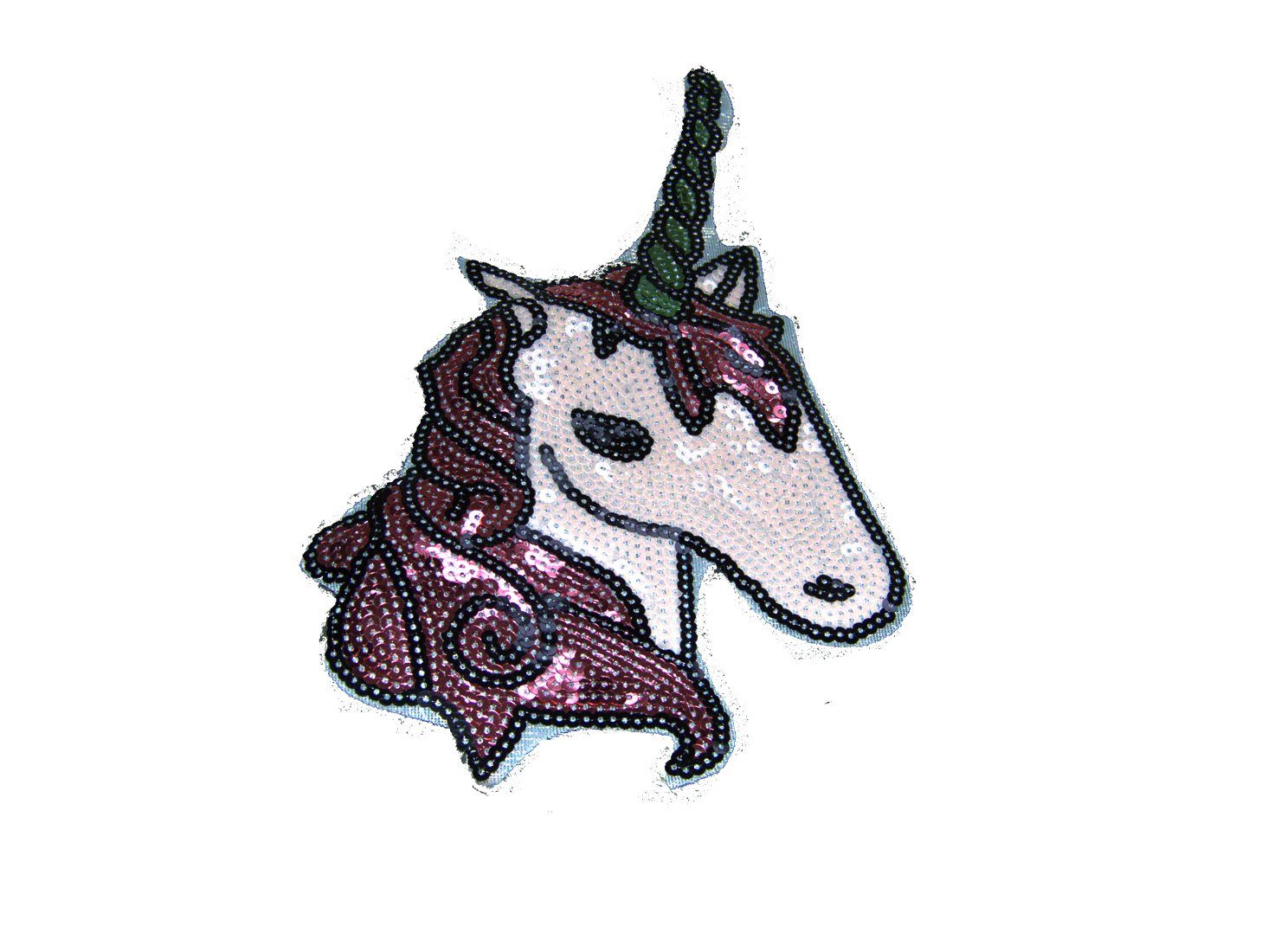 Catch the Patch Aufnäher Bügelbild, Aufbügler, Applikationen, Patches, Flicken, zum aufbügeln, Kunststoff, Einhorn Pferd mit Pailletten XL - Größe: 28,5 x 16,5 cm