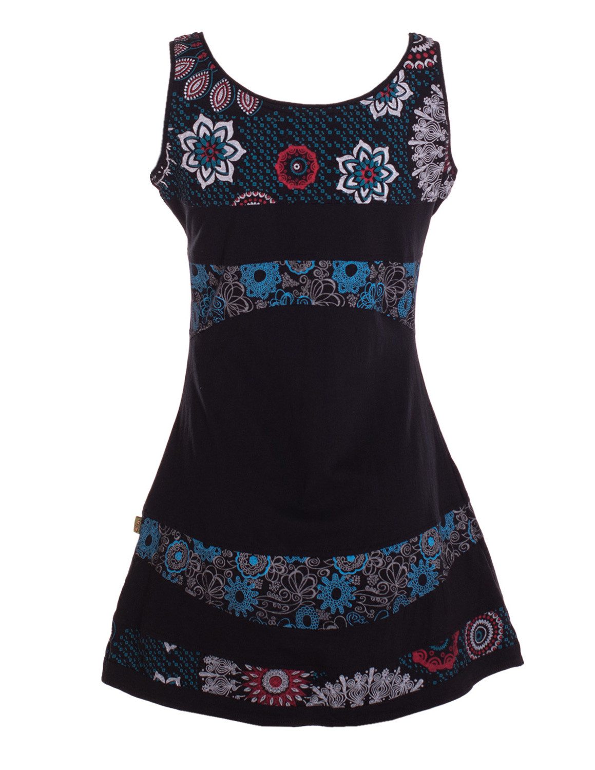 Vishes Sommerkleid Damen Ärmellos Bedruckt Patchwork Jersey Baumwolle Alternative Mode, Boho, Hippie, Ethno, Festival