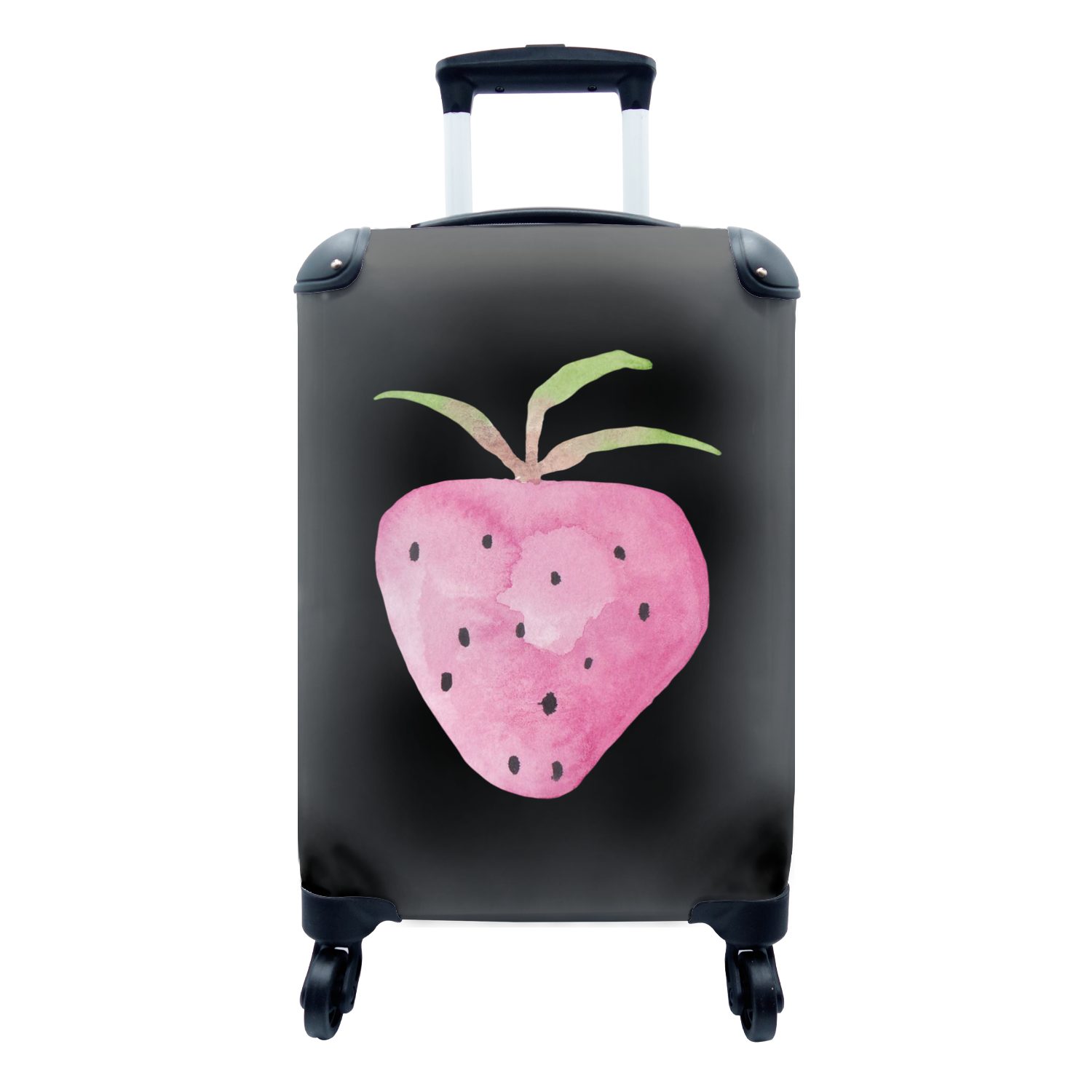 Handgepäck Schwarz, Erdbeere - Aquarell 4 rollen, Rosa Handgepäckkoffer Rollen, MuchoWow Trolley, mit für - Reisekoffer Ferien, - Reisetasche