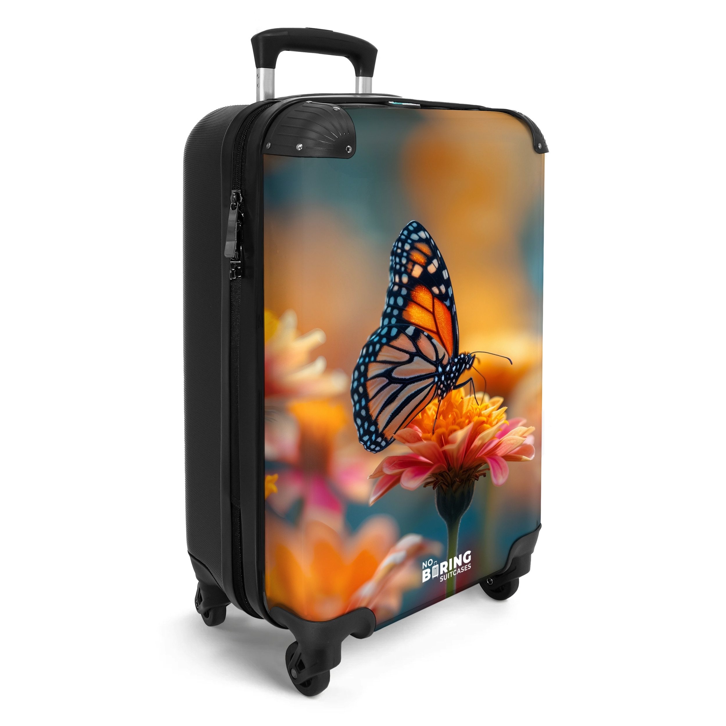 NoBoringSuitcases.com© Hartschalen-Trolley Schmetterling auf rosa Blume günstig online kaufen