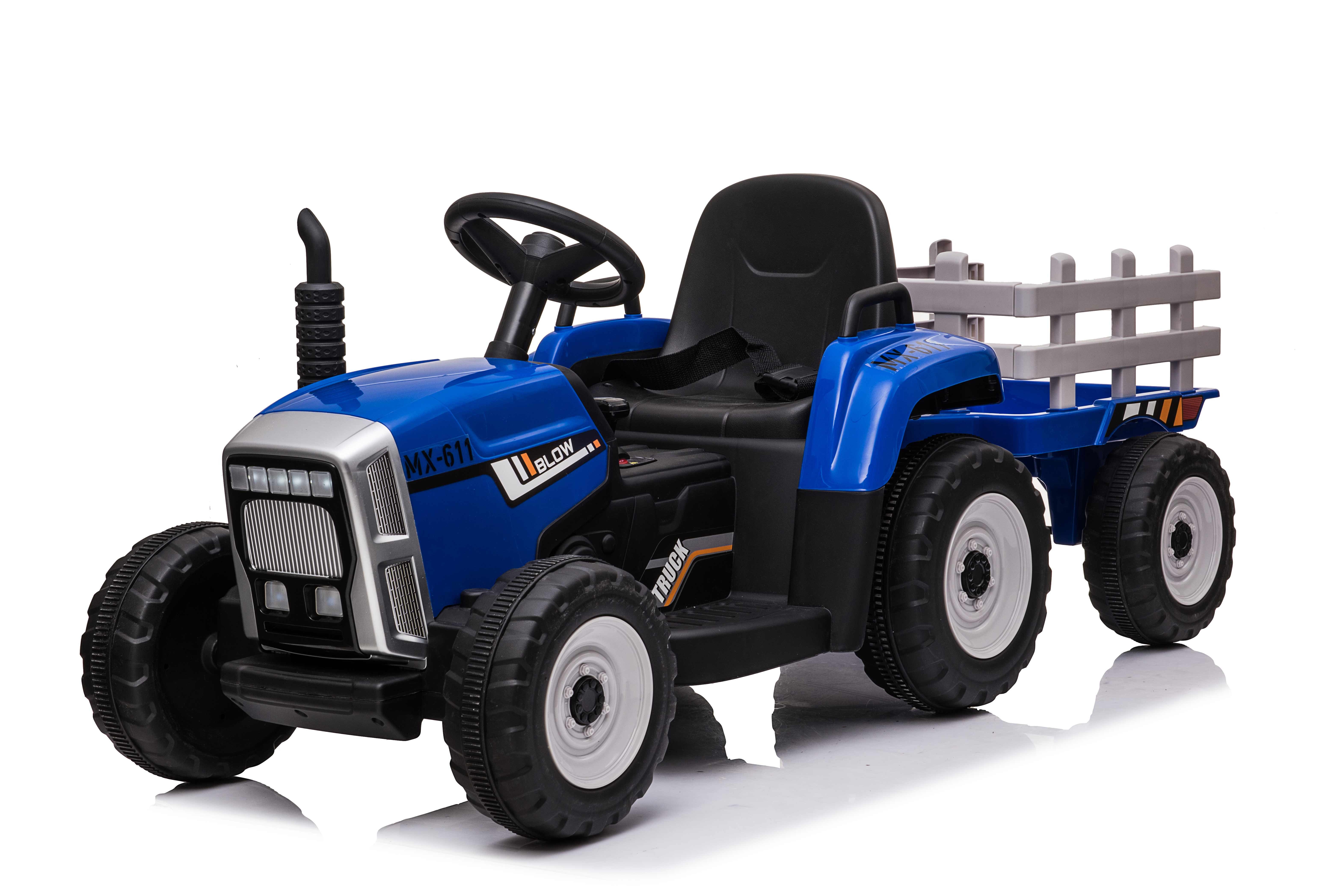 BoGi Elektro-Kindertraktor Elektro-Traktor mit Anhänger 12V – 2x35W Motor, RC, USB/Bluetooth