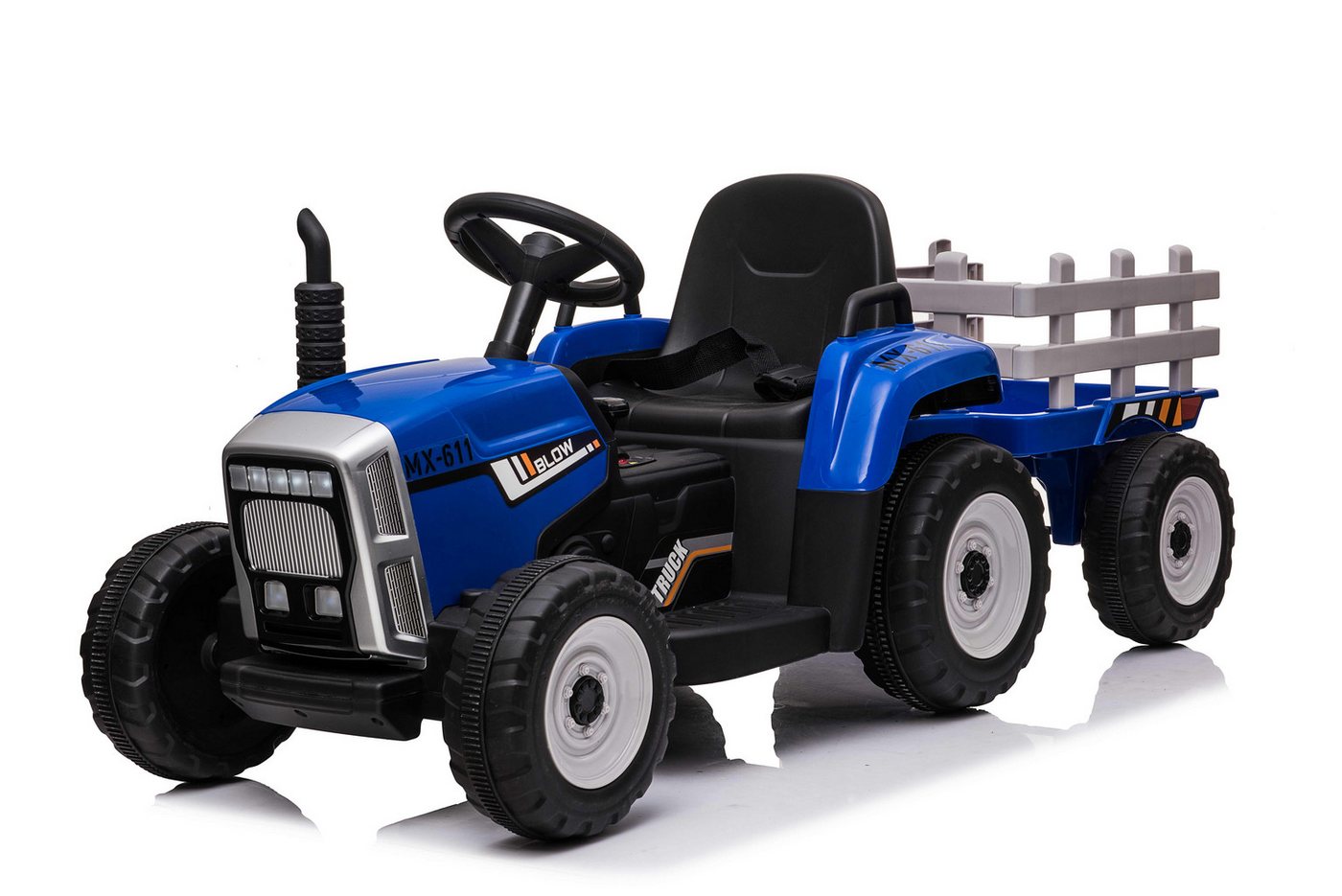 BoGi Elektro-Kindertraktor Elektro-Traktor mit Anhänger 12V – 2x35W Motor, RC, USB/Bluetooth