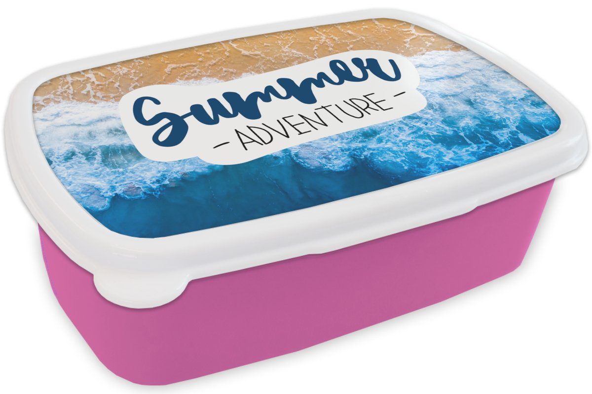 Erwachsene, Kinder, Kunststoff Mädchen, - Zitat - - MuchoWow Sommer, Brotbox (2-tlg), Snackbox, Brotdose rosa für Kunststoff, Strand Meer Lunchbox