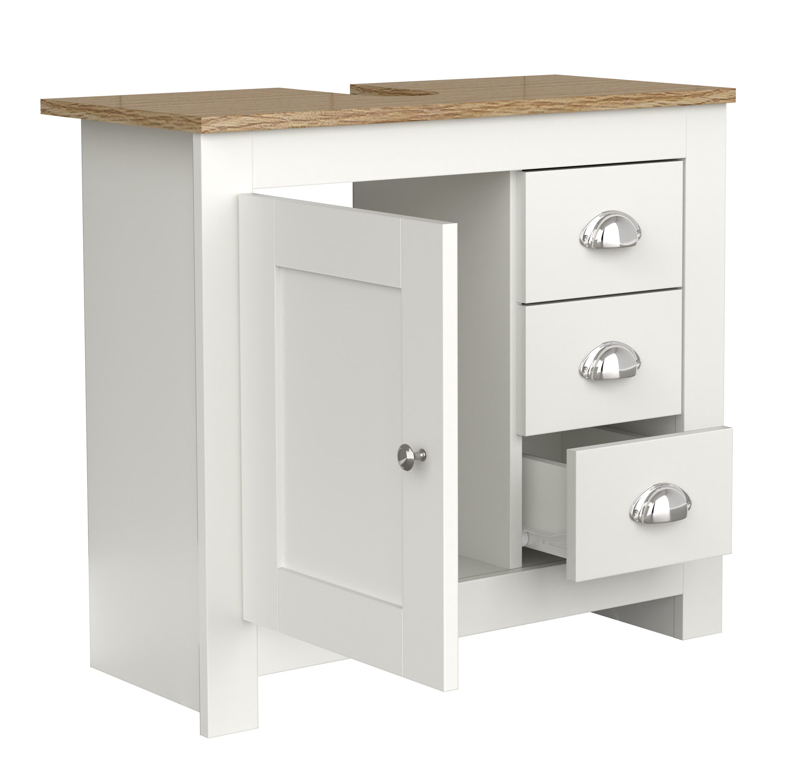 VCM Waschbeckenunterschrank Holz Badmöbel Badunterschrank Schublade Balusa L