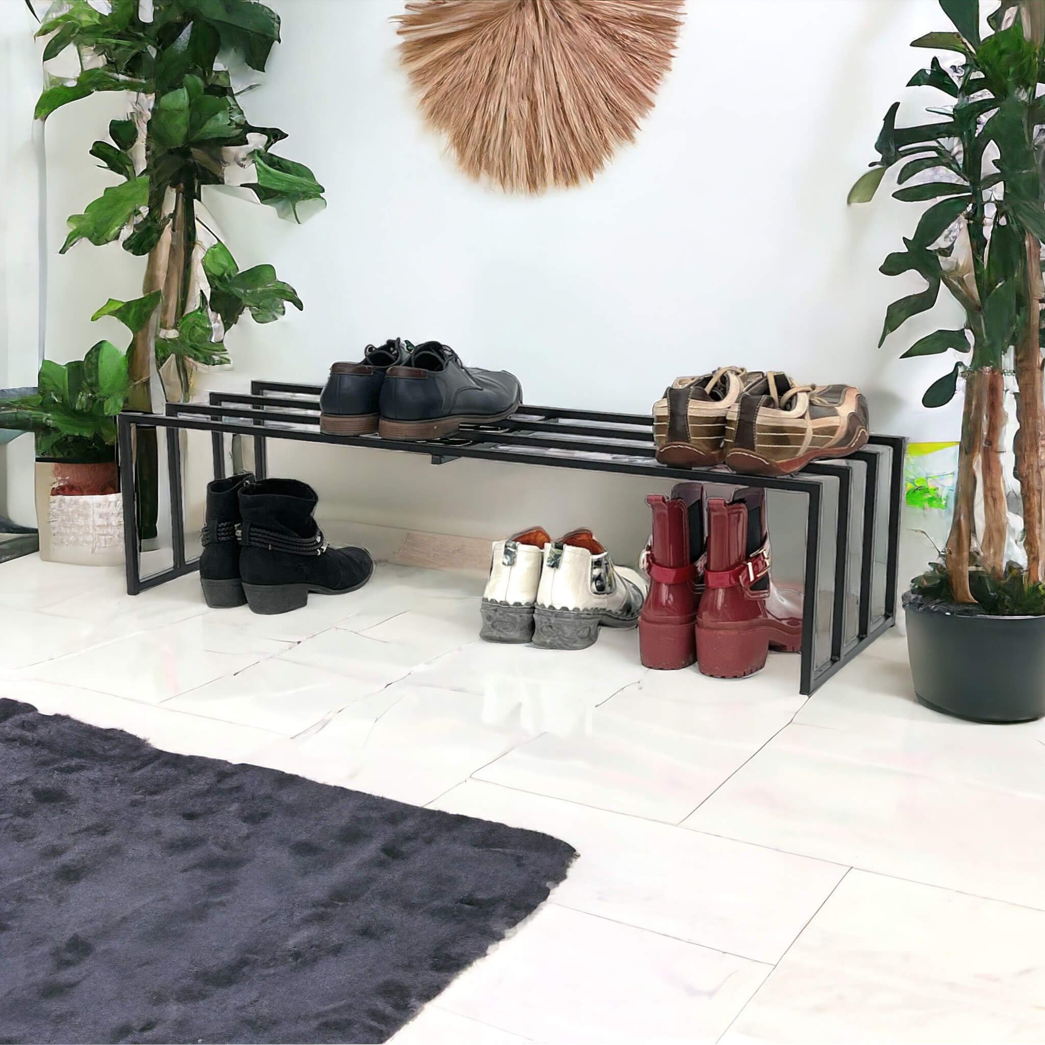 DanDiBo Schuhregal Metall Schwarz 1 Ebene Schuhablage Schuhschrank Modern