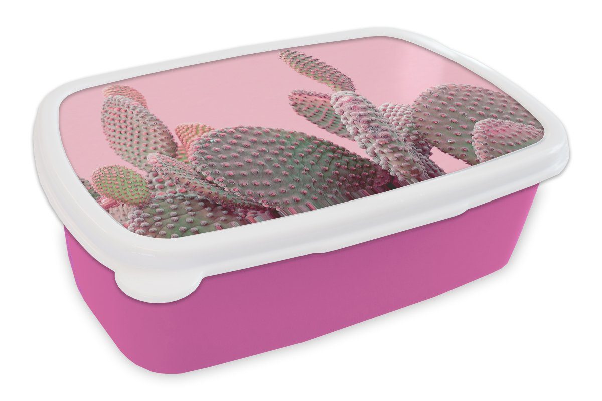 MuchoWow Lunchbox Kaktus - Pflanzen - Sommer, Kunststoff, (2-tlg), Brotbox für Erwachsene, Brotdose Kinder, Snackbox, Mädchen, Kunststoff rosa