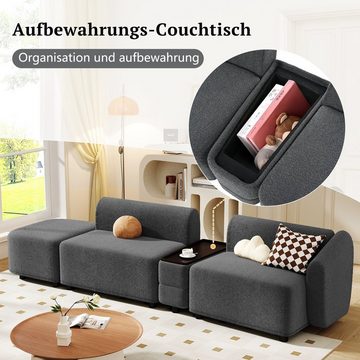Ulife Loungesofa mit Schlaffunktion, mit Couchtisch-Aufbewahrung, Wohnzimmersofa, Dreisitzer-Sofa, Grau